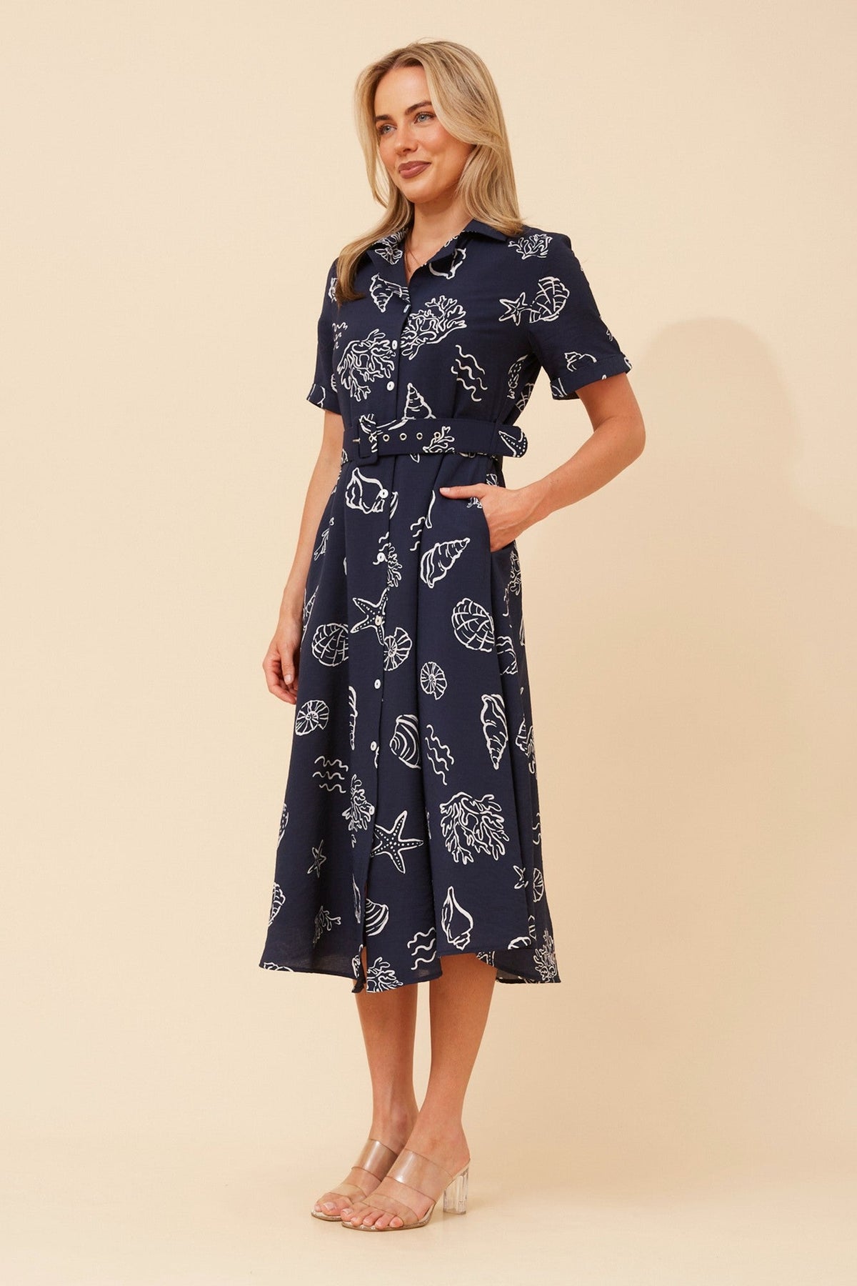 ALANIA SEA SHELL PRINT DRESS (Navy)