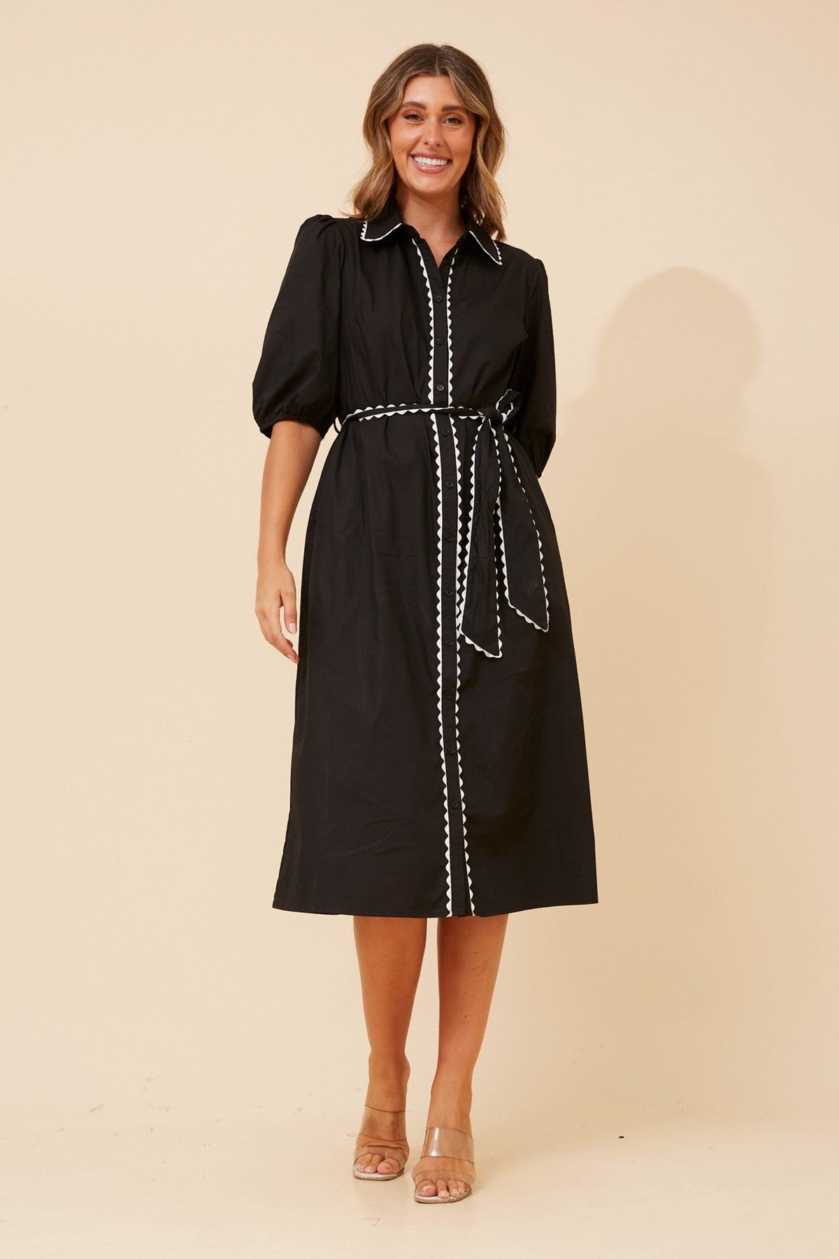 MAURA RIC RAC MIDI DRESS (Black)