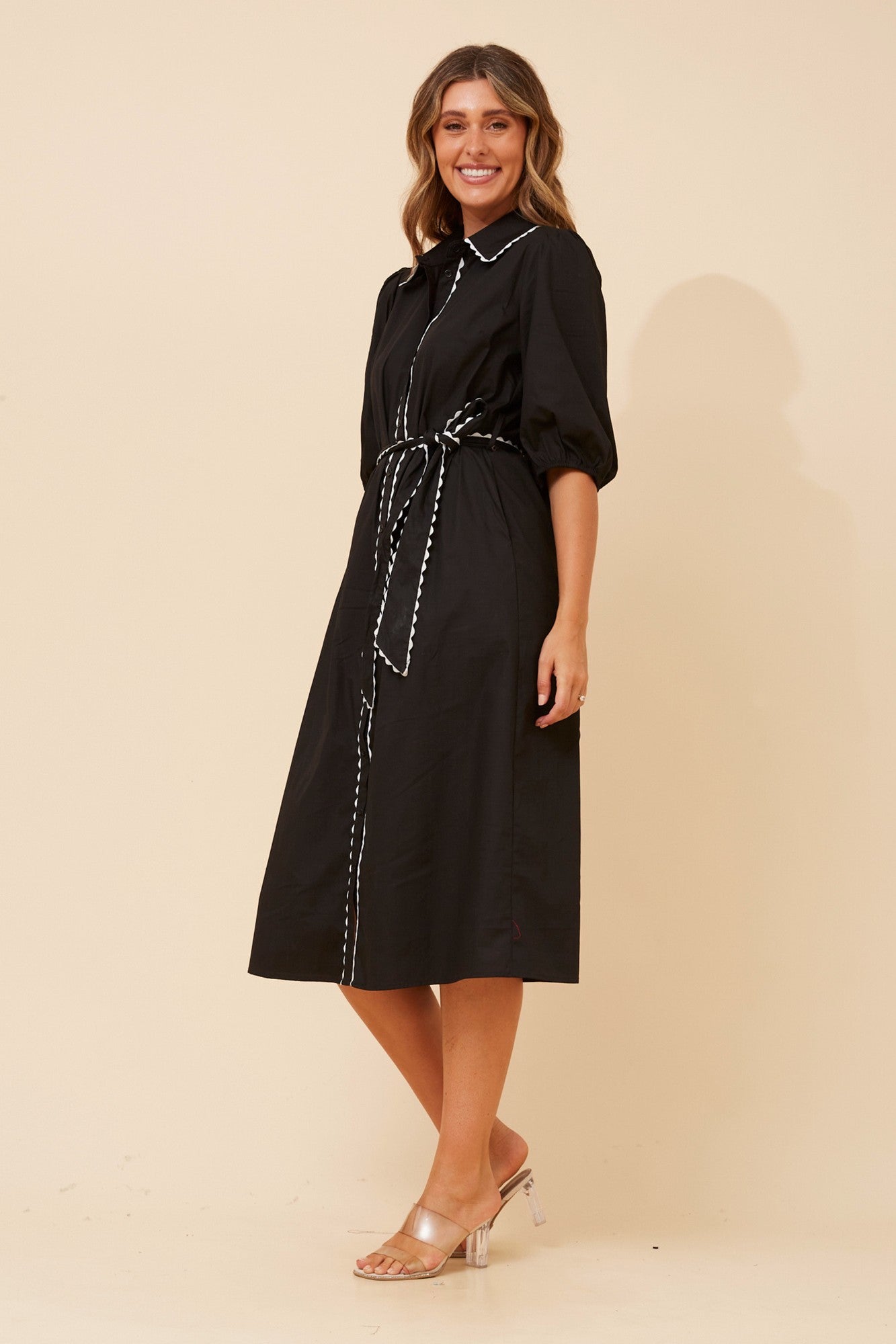 MAURA RIC RAC MIDI DRESS (Black)