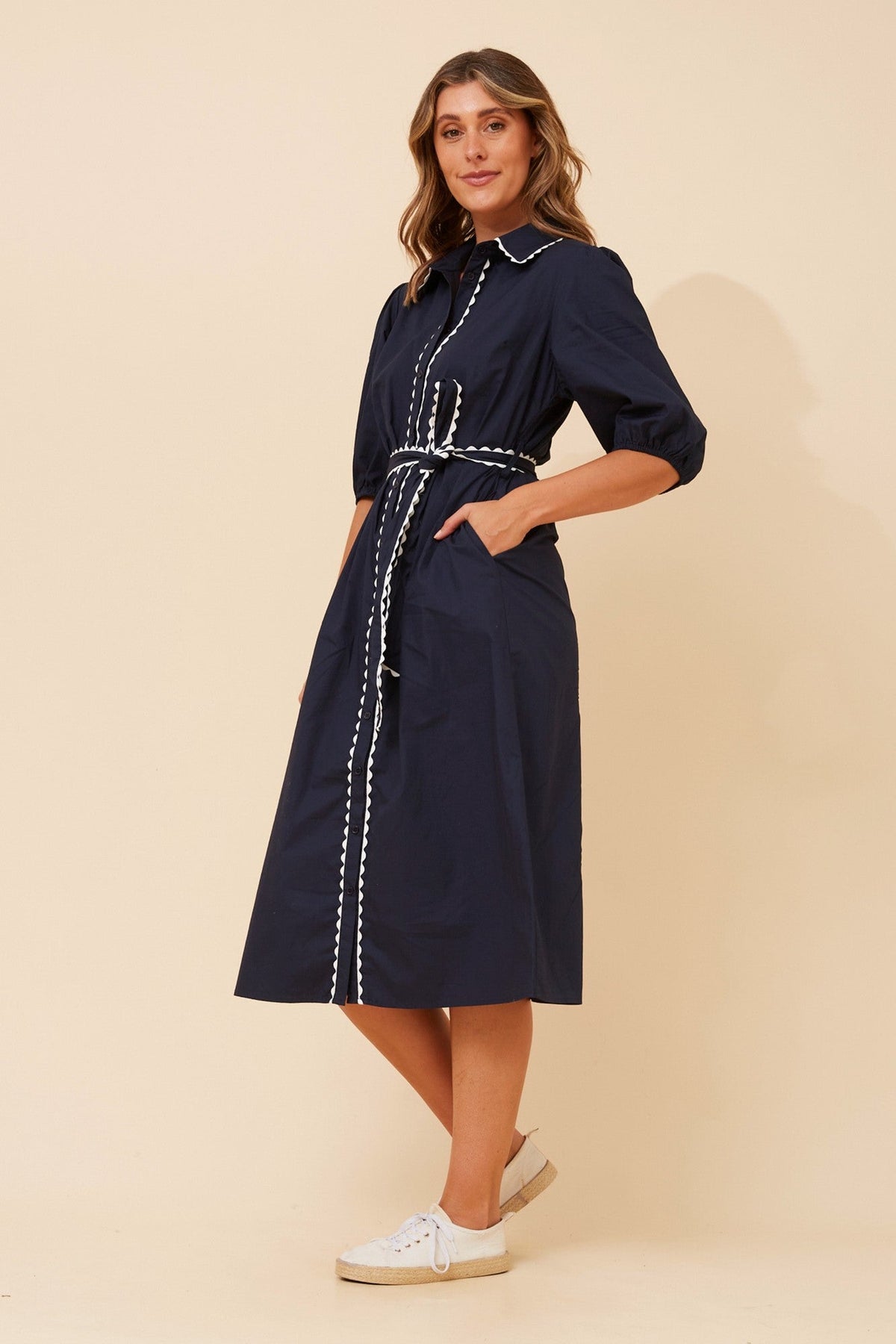 Caroline Morgan Australia MAURA RIC RAC MIDI DRESS (Navy)