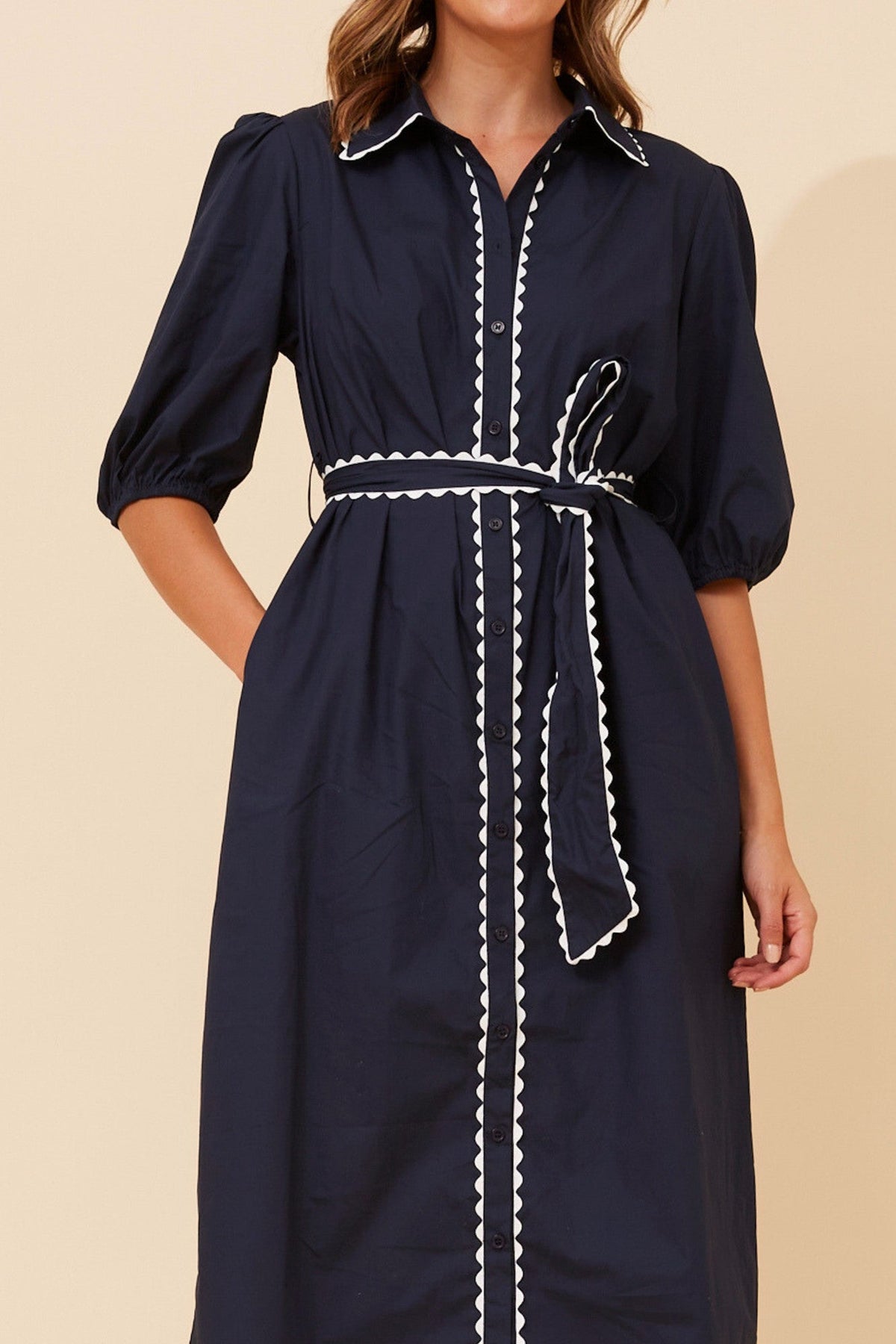 Caroline Morgan Australia MAURA RIC RAC MIDI DRESS (Navy)