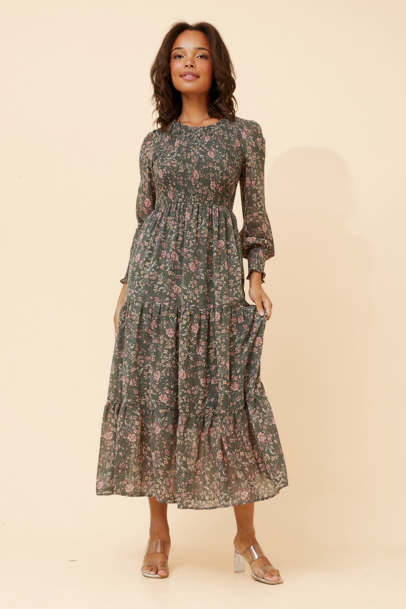 SHERRY FLORAL PRINT MAXI DRESS (Sage)