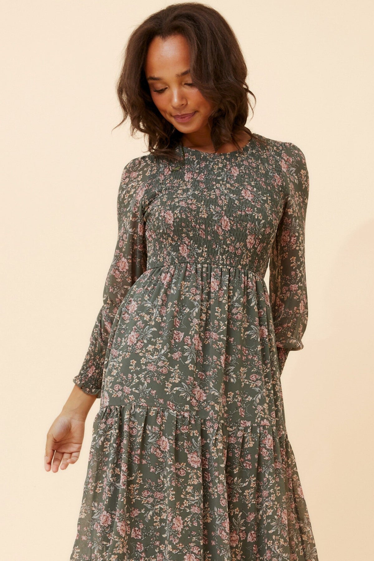 SHERRY FLORAL PRINT MAXI DRESS (Sage)
