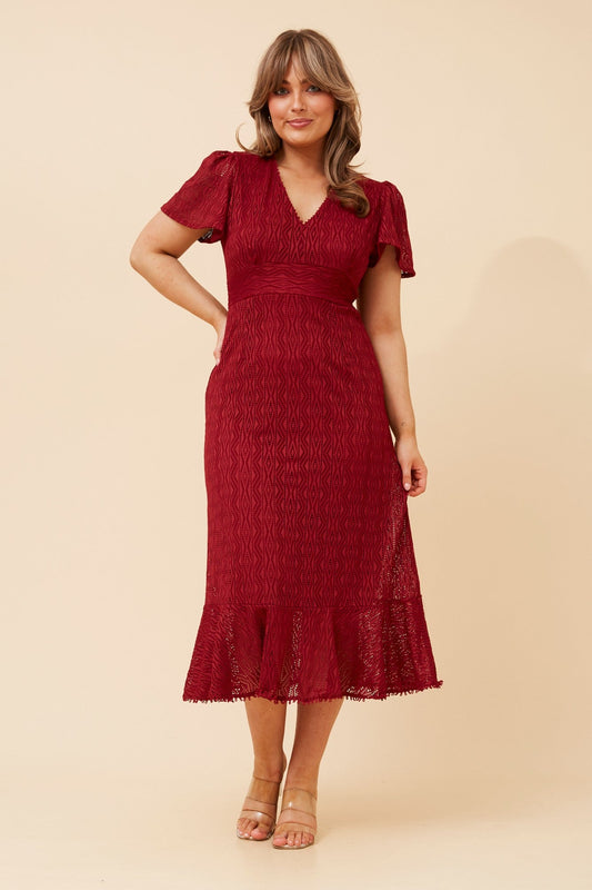 Image of Dresses. Product name - GODIVA LACE MIDI DRESS in Dusty Pink colour by brand - Caroline Morgan Australia
