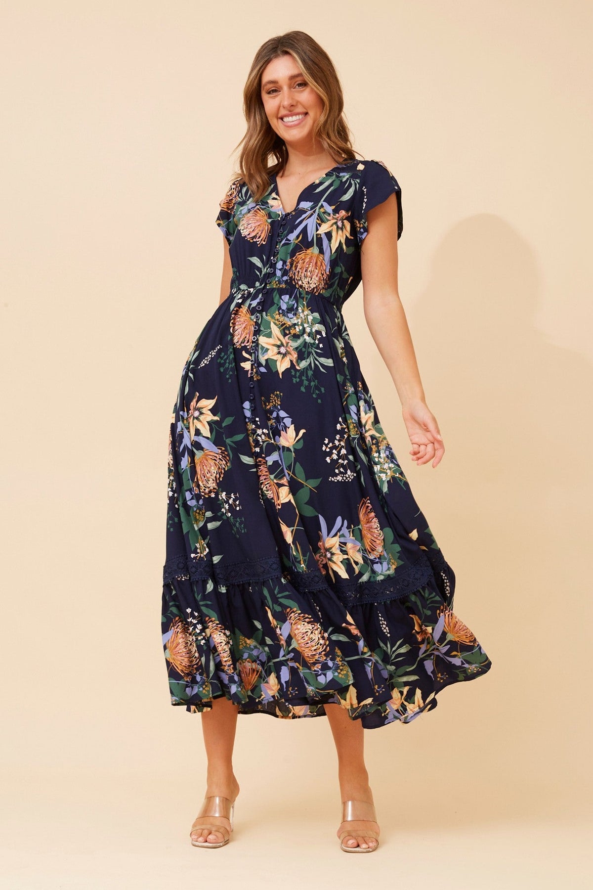 MOROCCO FLORAL MAXI DRESS (Navy)