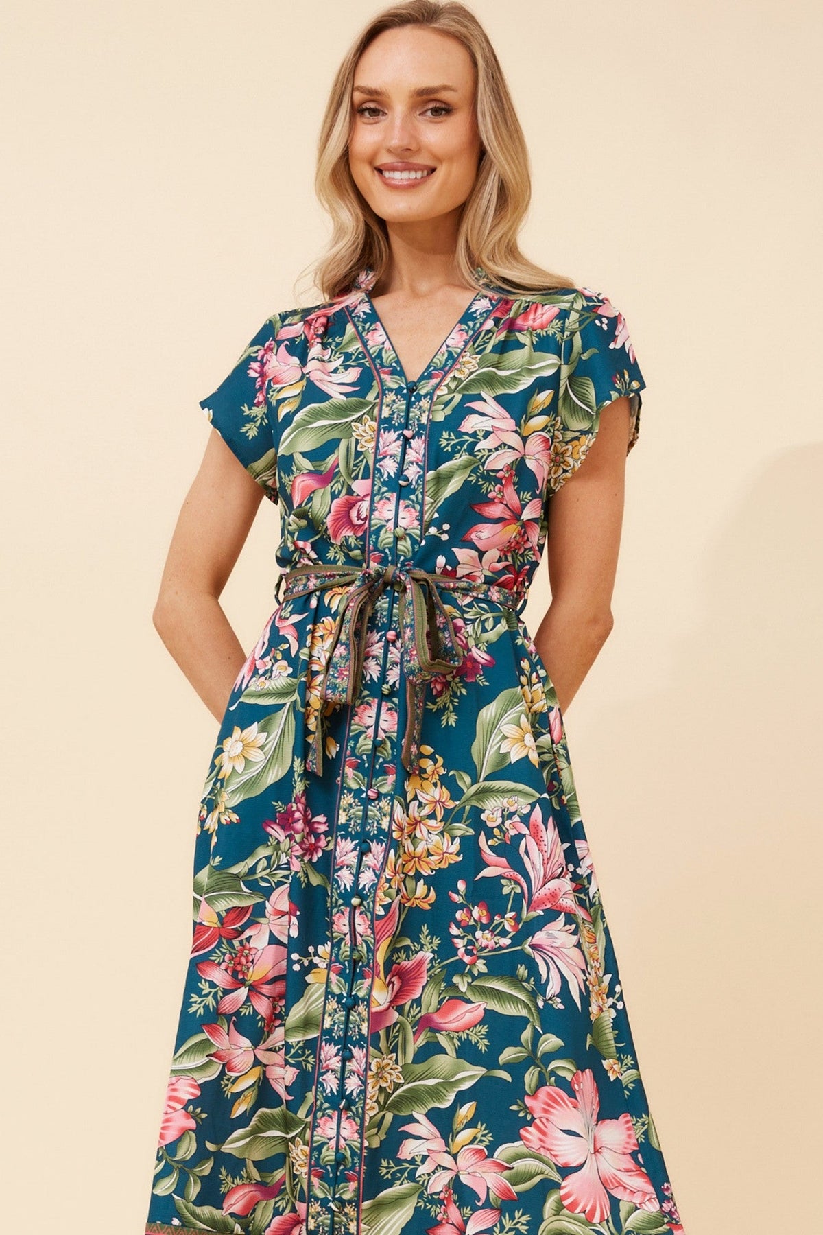 HARLAN FLORAL MIDI DRESS (Green)