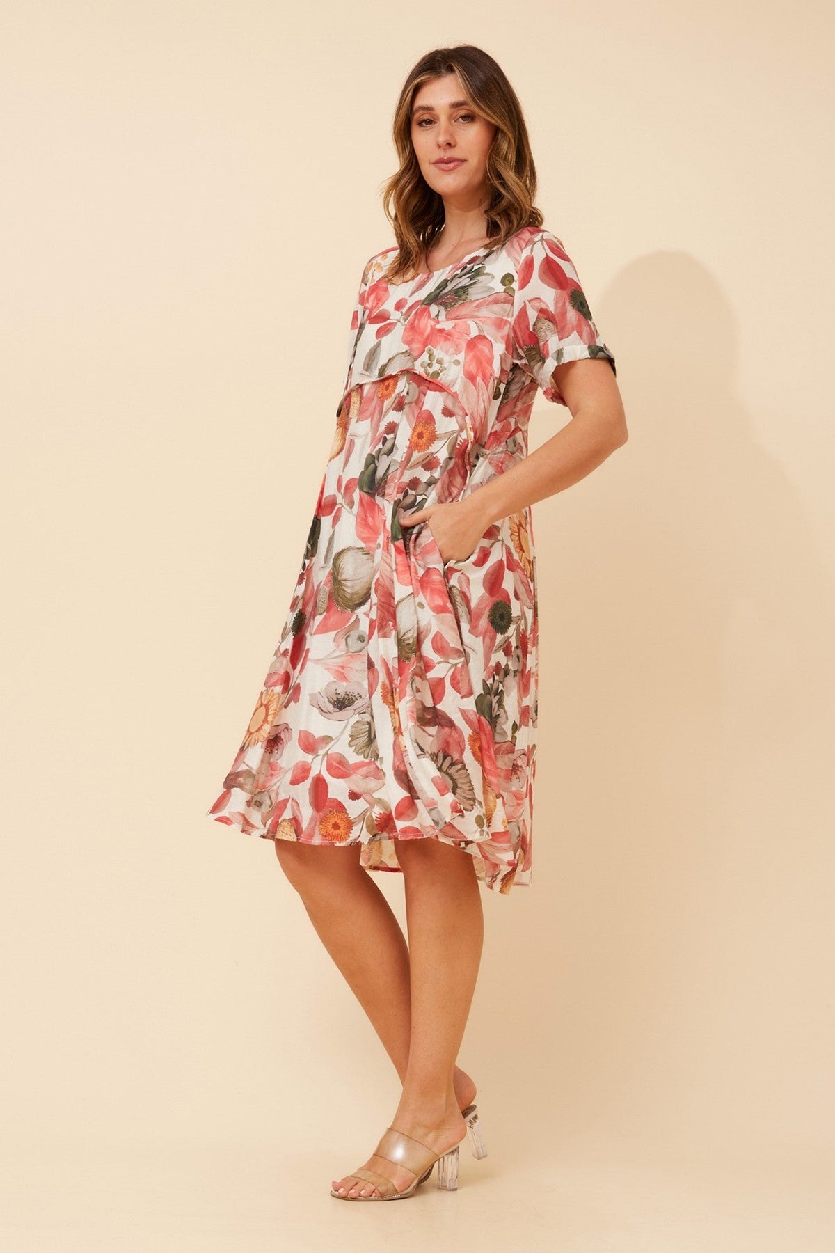 DREE FLORAL MIDI DRESS (Multi Red)