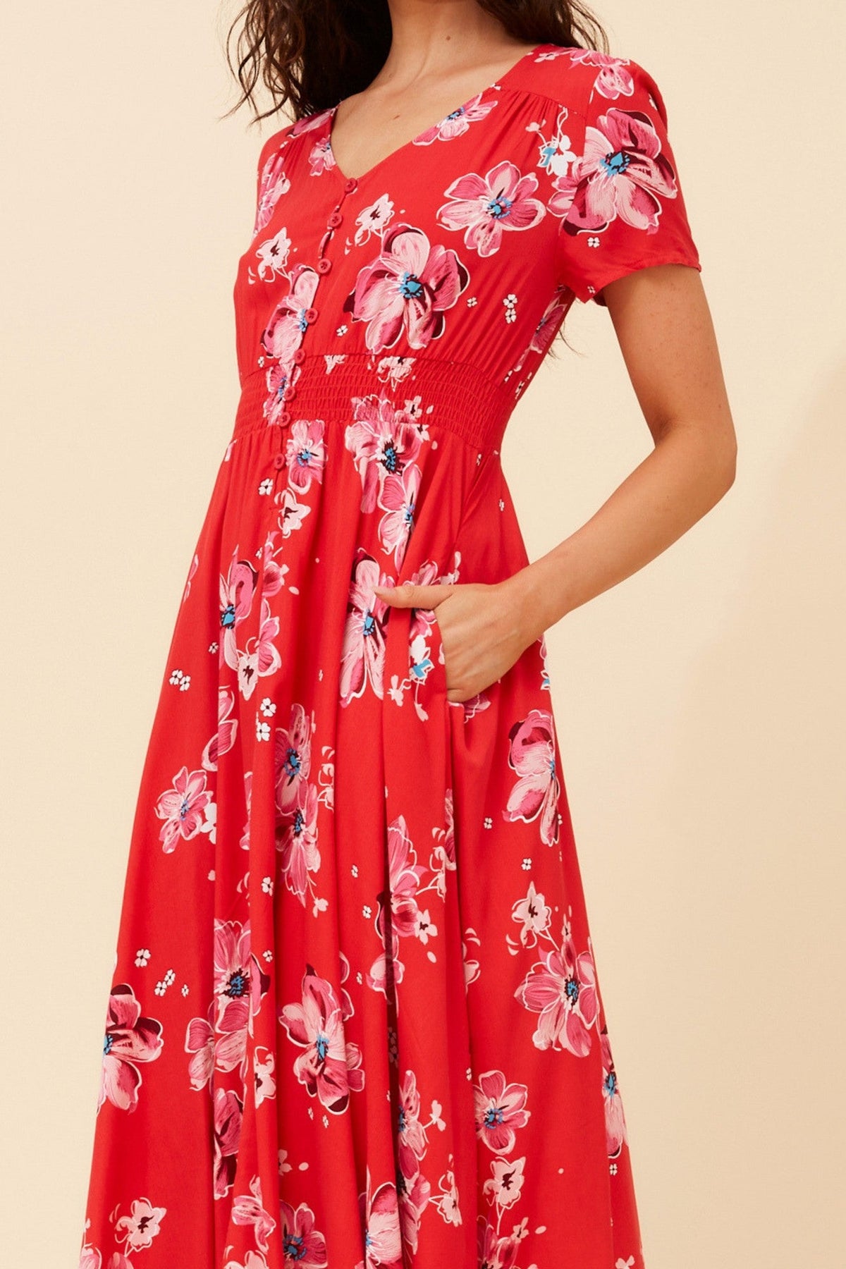 KEGAN FLORAL MIDI DRESS (Red)