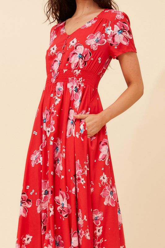 KEGAN FLORAL MIDI DRESS (Red)
