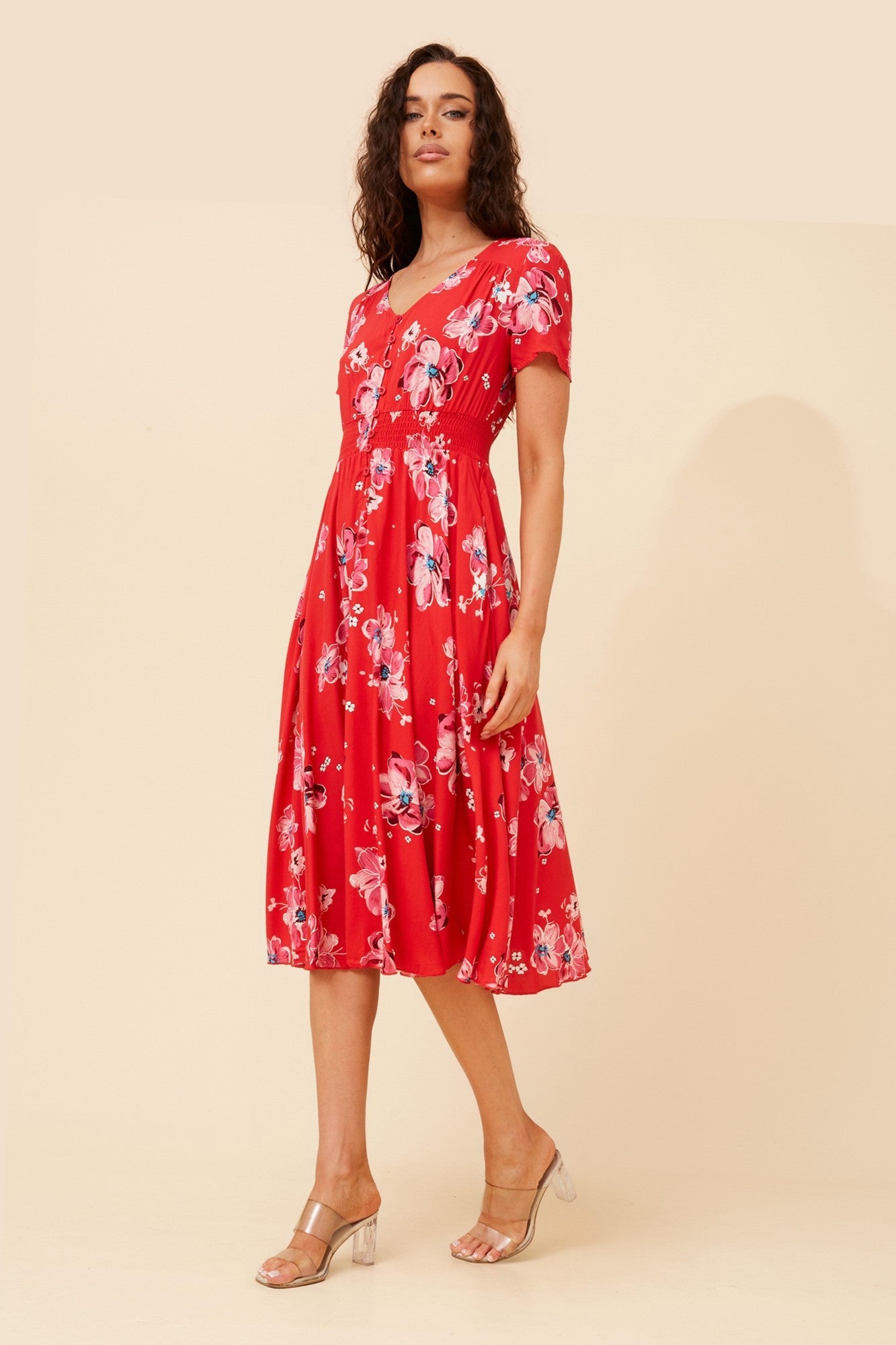 KEGAN FLORAL MIDI DRESS (Red)