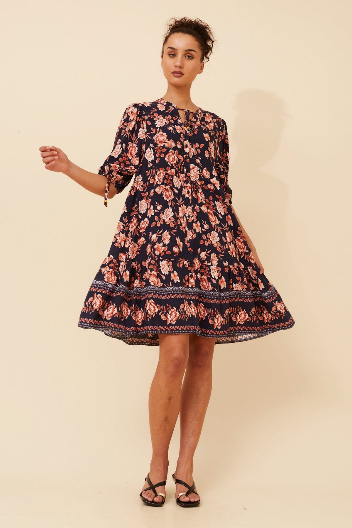 JAVANA FLORAL PRINT DRESS (Navy)