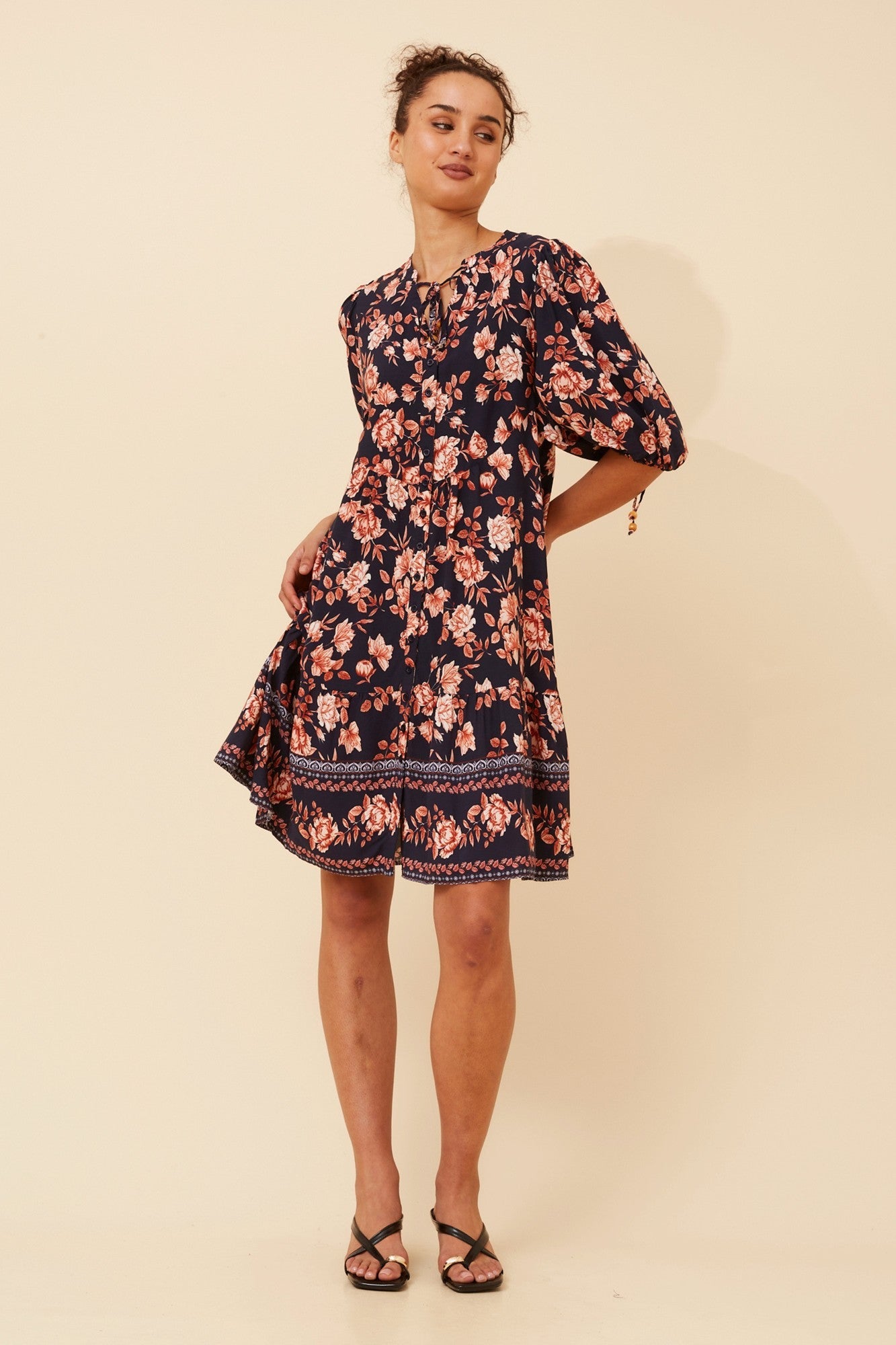 JAVANA FLORAL PRINT DRESS (Navy)