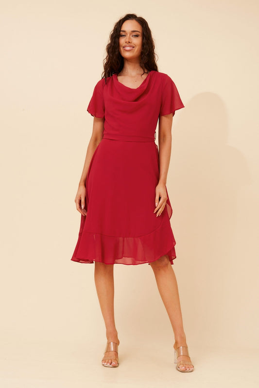 Image of Dresses. Product name - ALARA SOLID DRESS in Navy colour by brand - Caroline Morgan Australia