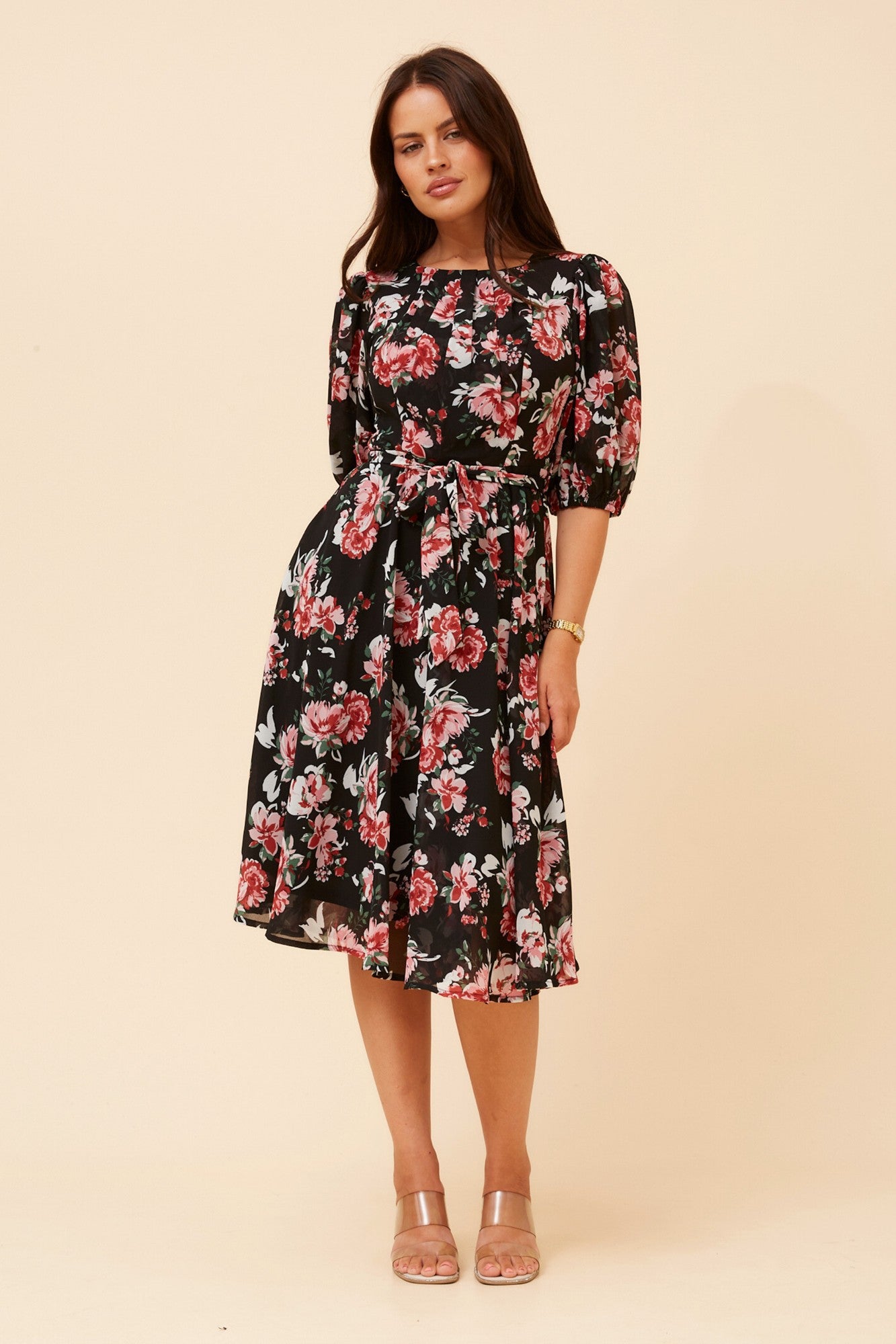 VI FLORAL MIDI DRESS (Multi Black)