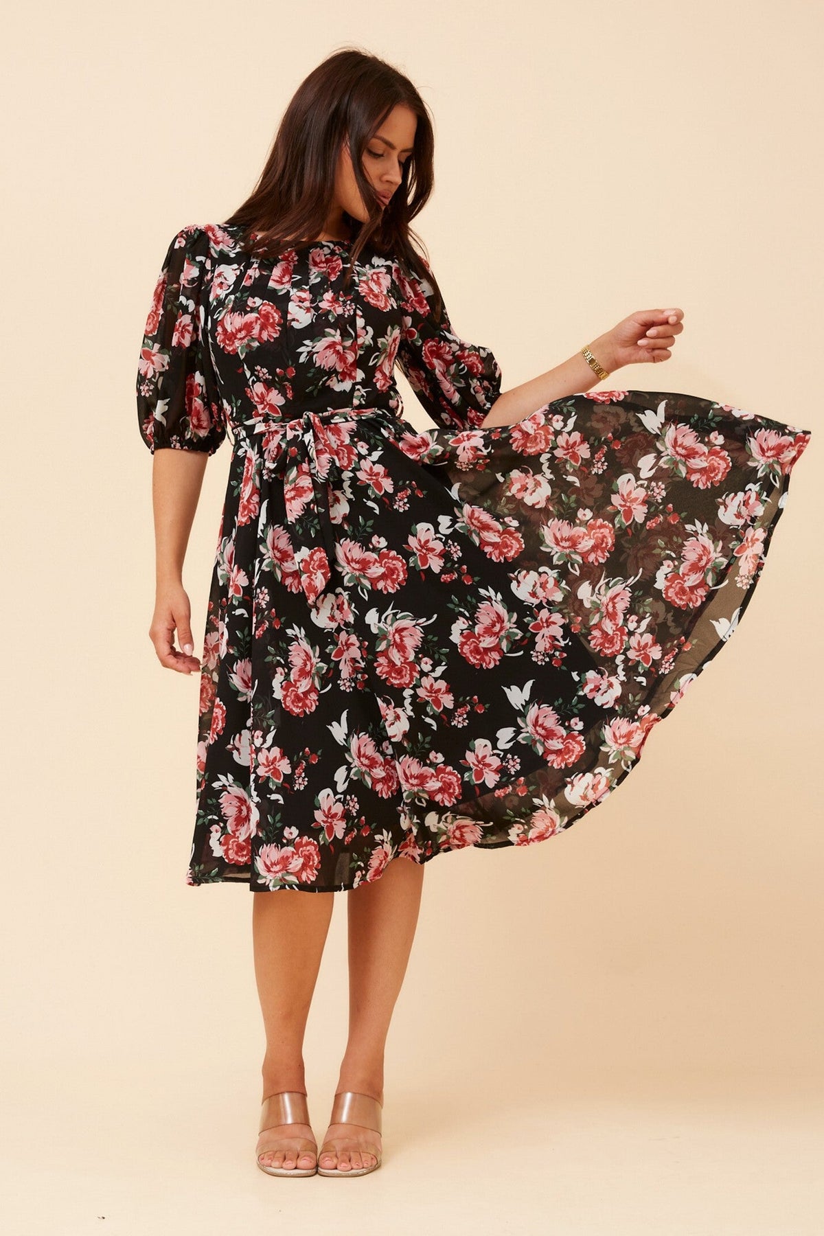 VI FLORAL MIDI DRESS (Multi Black)