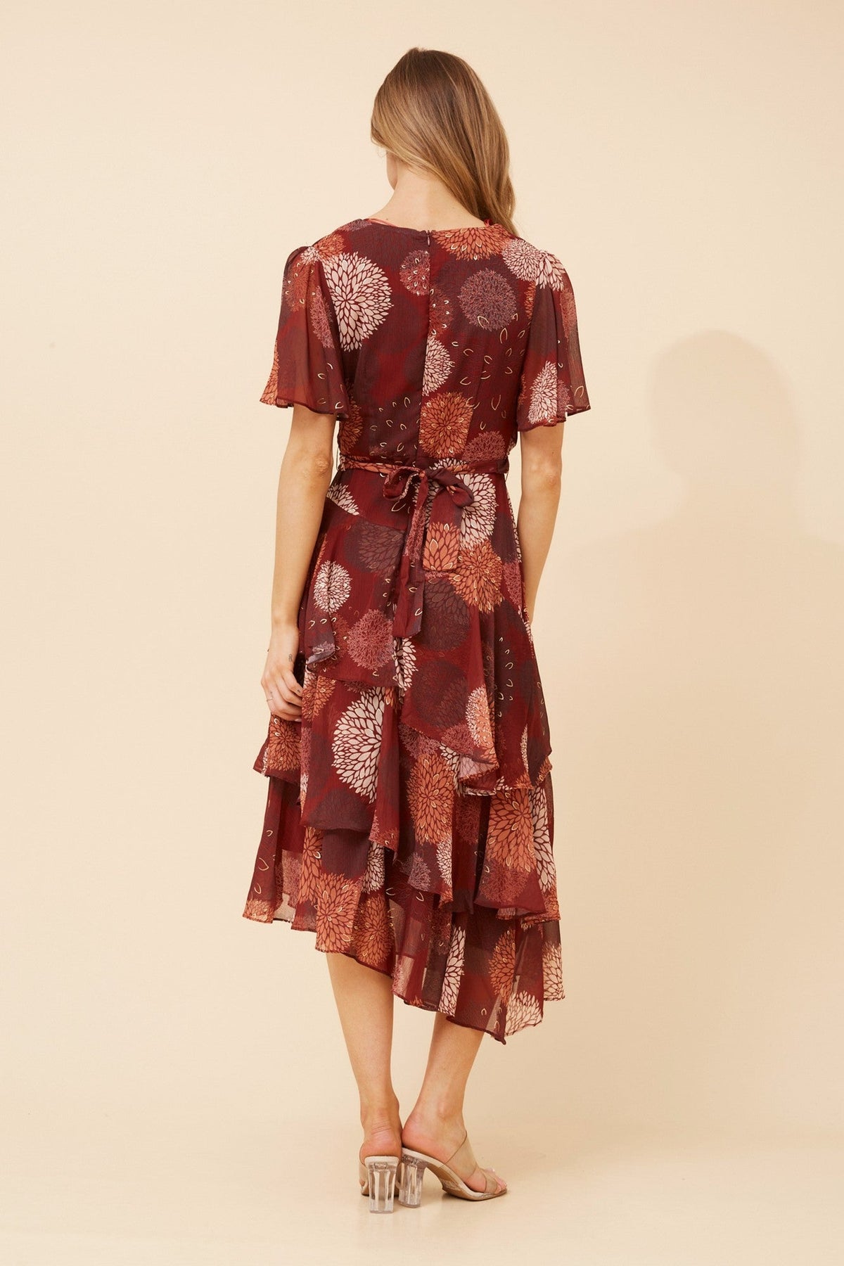 Caroline Morgan Australia WINDSOR FLORAL MIDI DRESS (Burgundy)