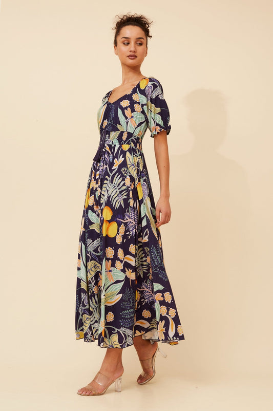 DAISY LEMON PRINT MAXI DRESS (Navy)