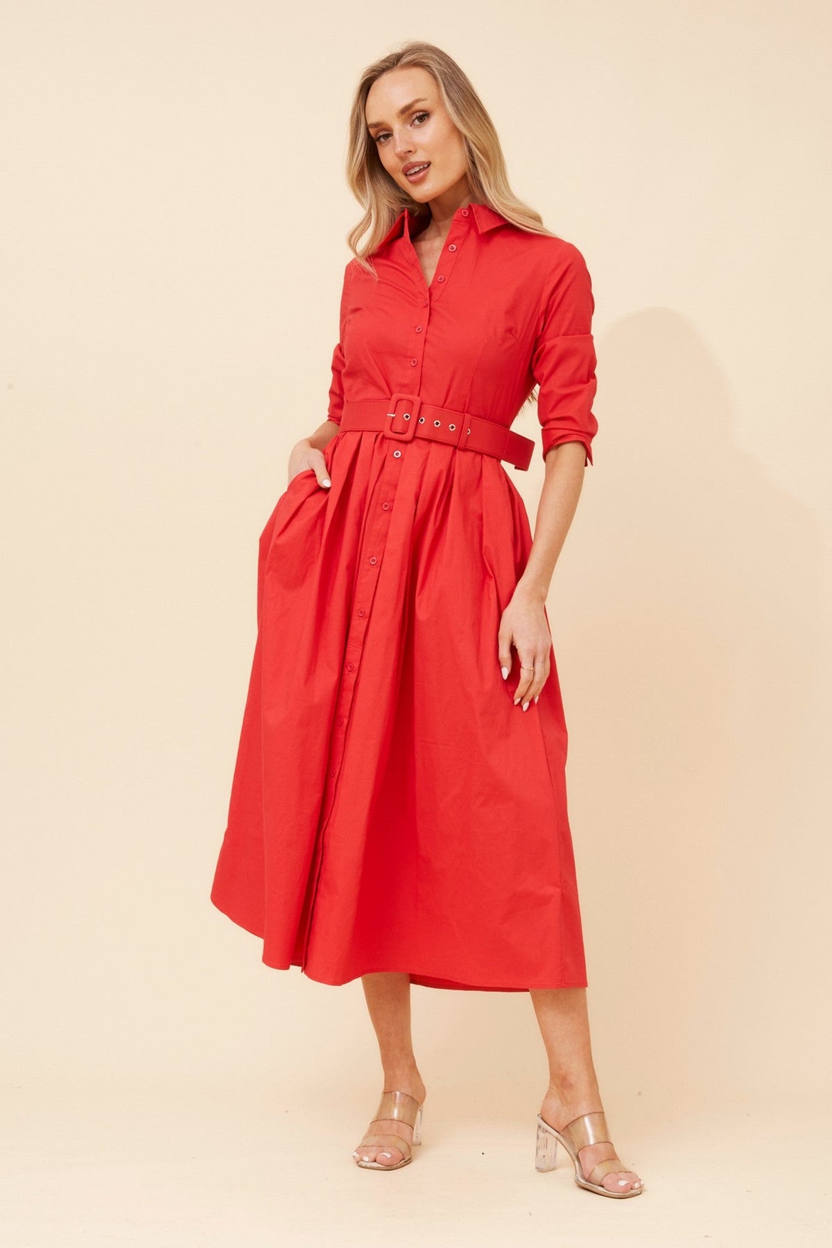Image of Dresses. Product name - MAHOLA SHIRT MIDI DRESS in Chocolate colour by brand - Caroline Morgan Australia