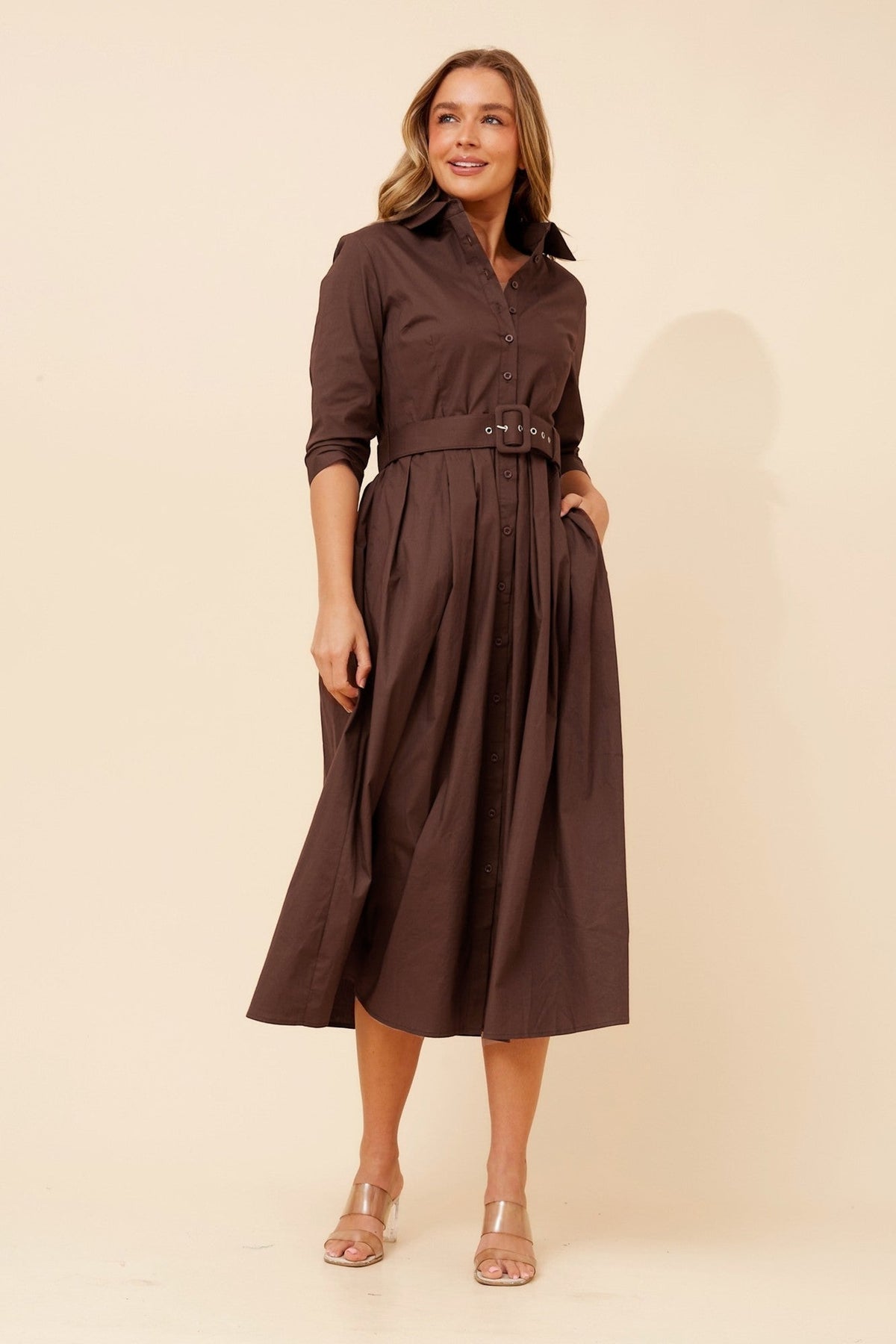 MAHOLA SHIRT MIDI DRESS (Chocolate)
