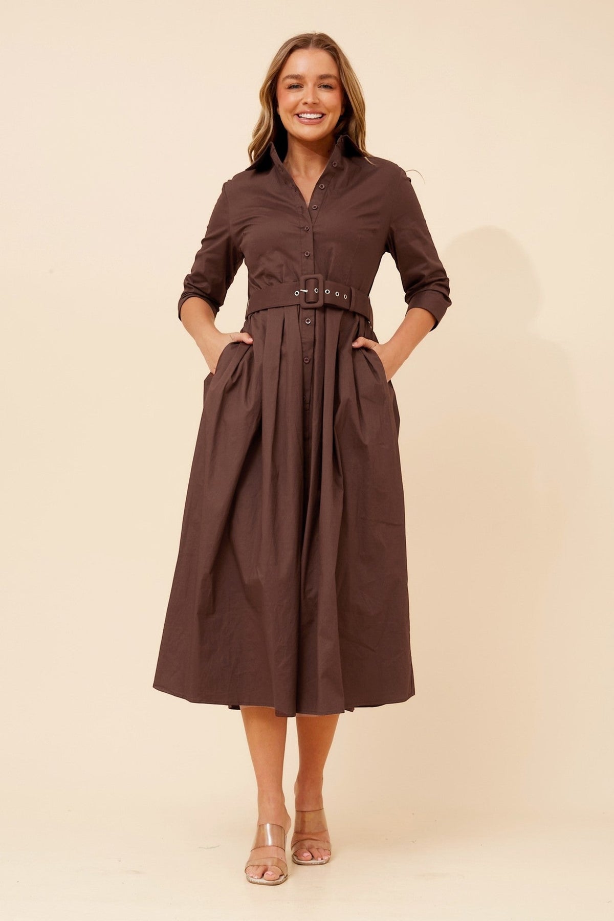 MAHOLA SHIRT MIDI DRESS (Chocolate)