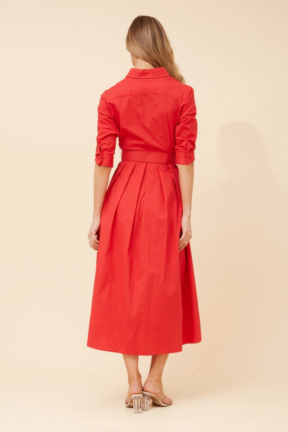Caroline Morgan Australia MAHOLA SHIRT MIDI DRESS (Red)