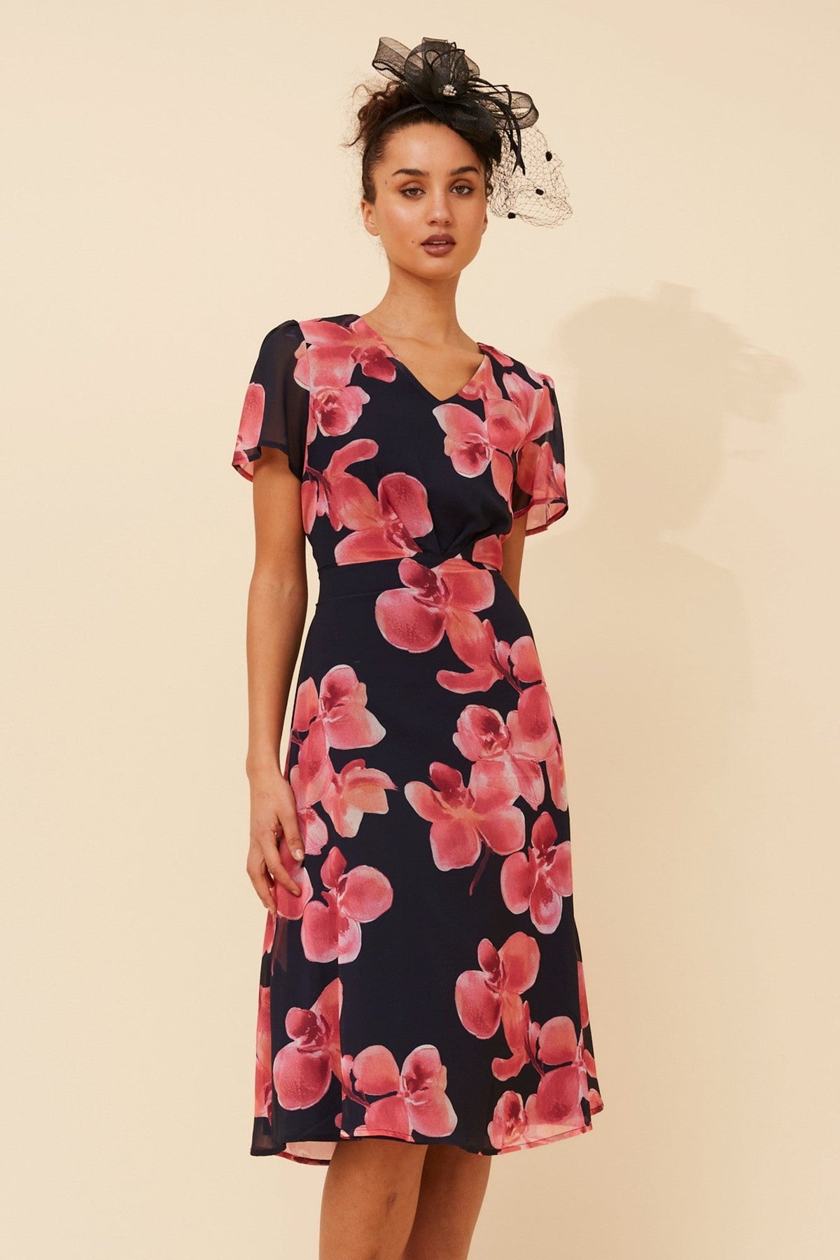 ALONA FLORAL MIDI DRESS (Navy)