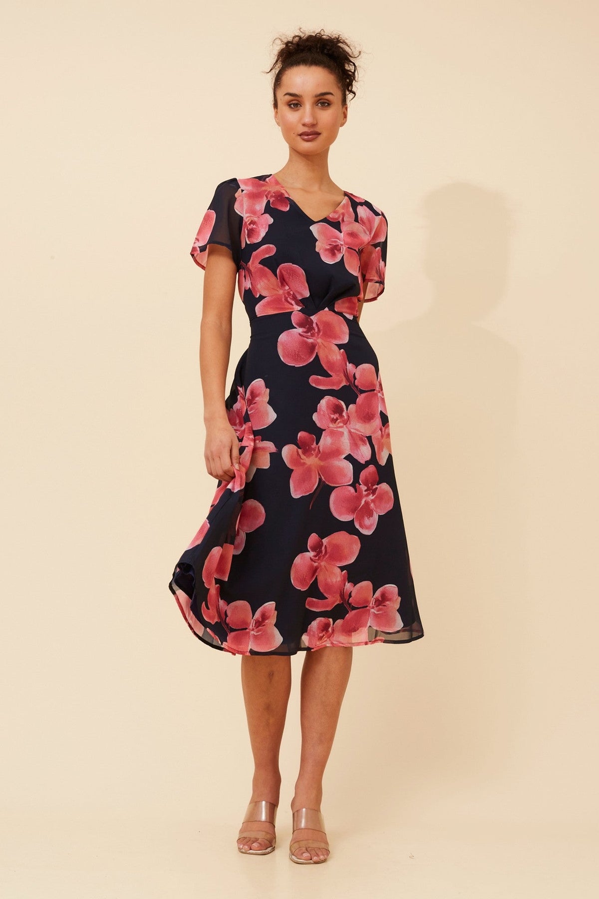ALONA FLORAL MIDI DRESS (Navy)