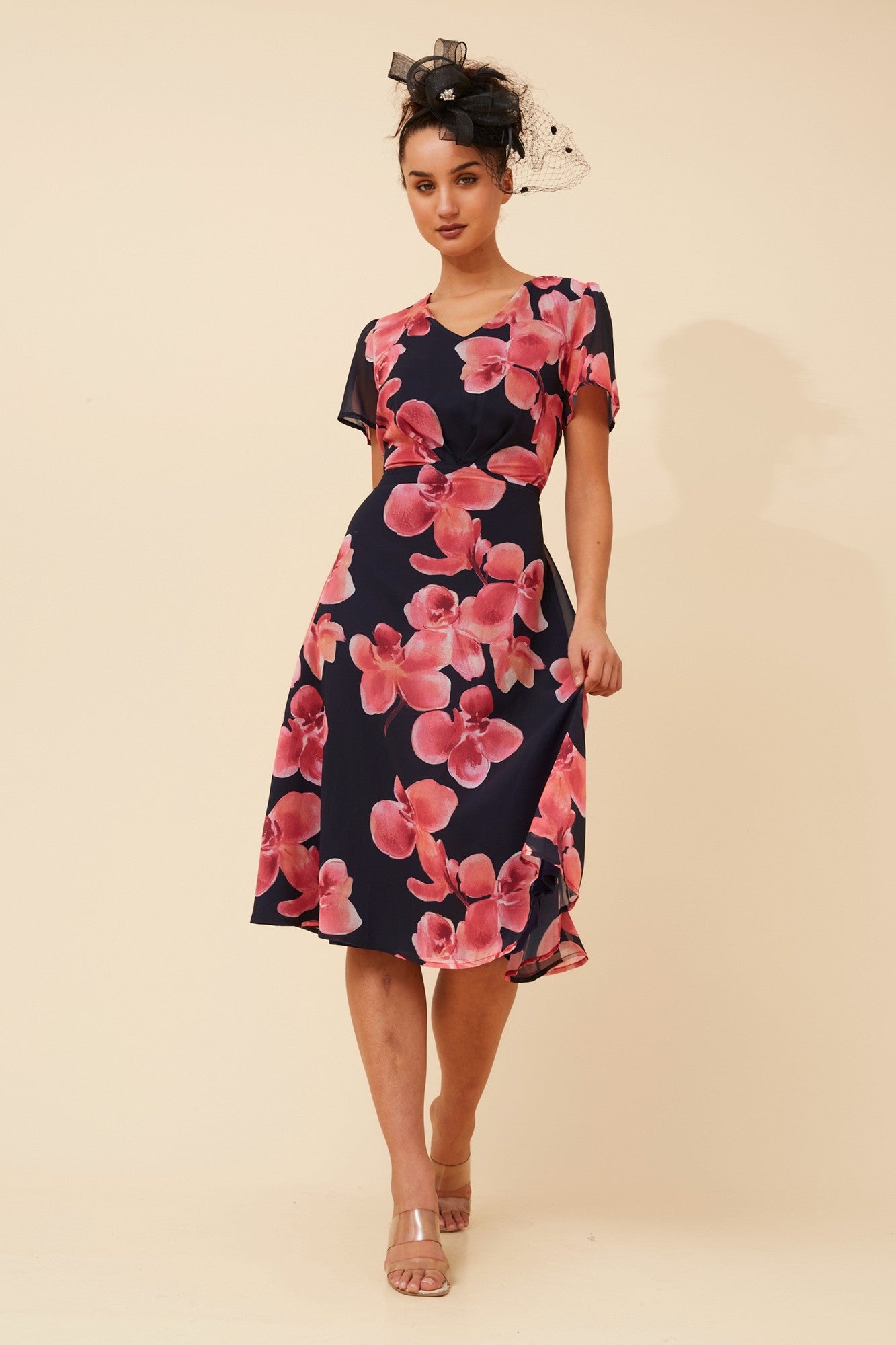 ALONA FLORAL MIDI DRESS (Navy)