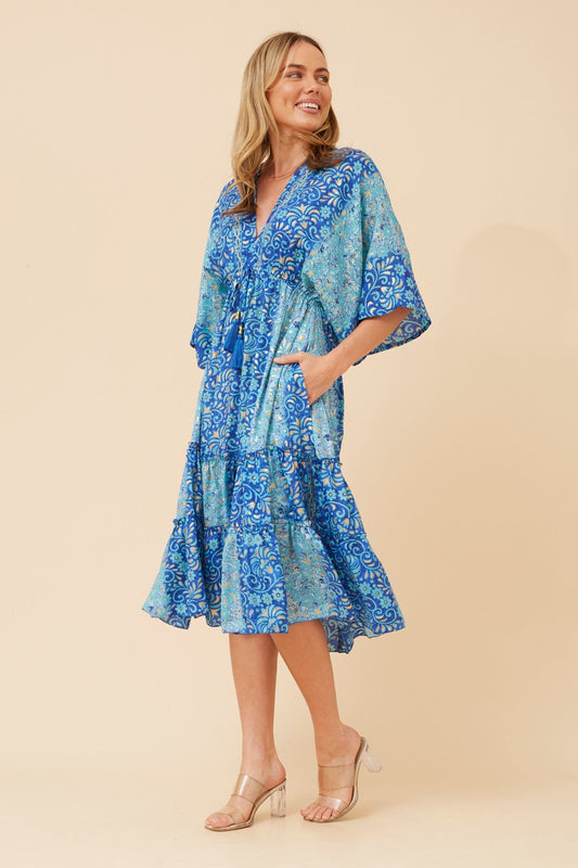 CHANDI FOIL PRINT MIDI DRESS (Blue)