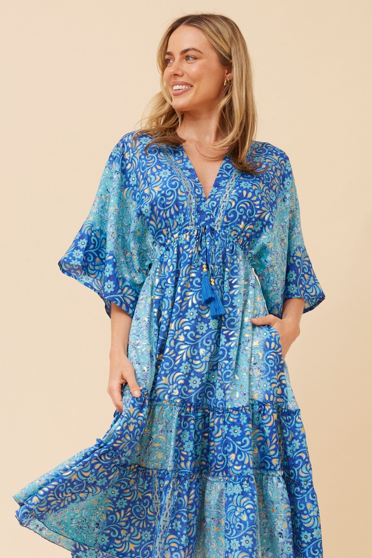 CHANDI FOIL PRINT MIDI DRESS (Blue)