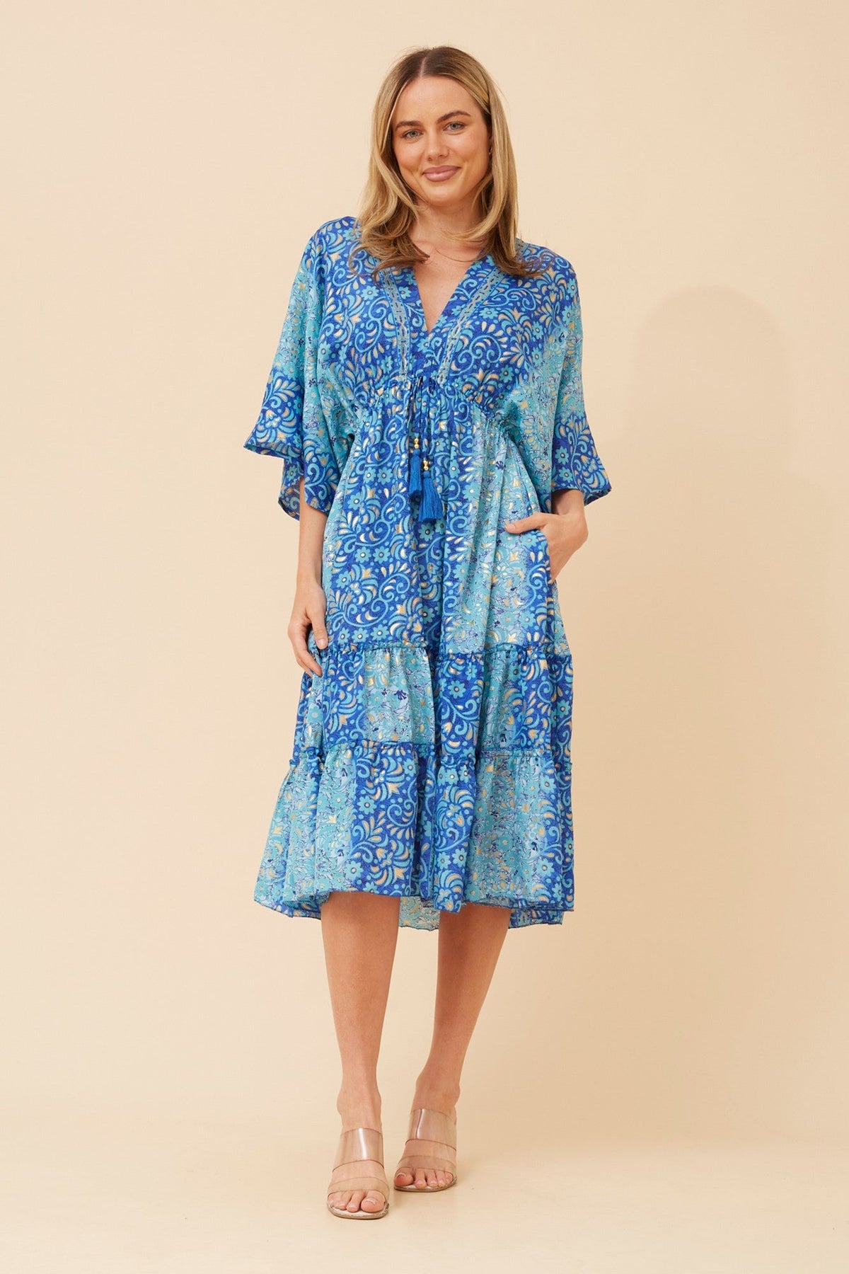 CHANDI FOIL PRINT MIDI DRESS (Blue)