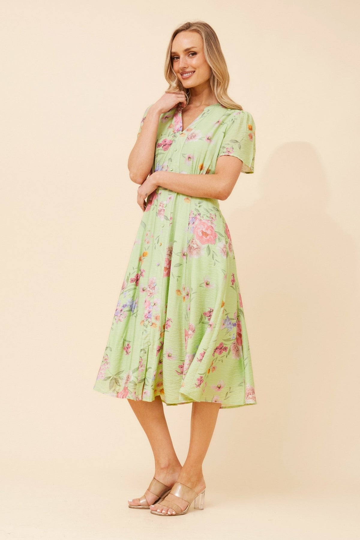 LONNIE FLORAL MIDI DRESS (Mint Mist)