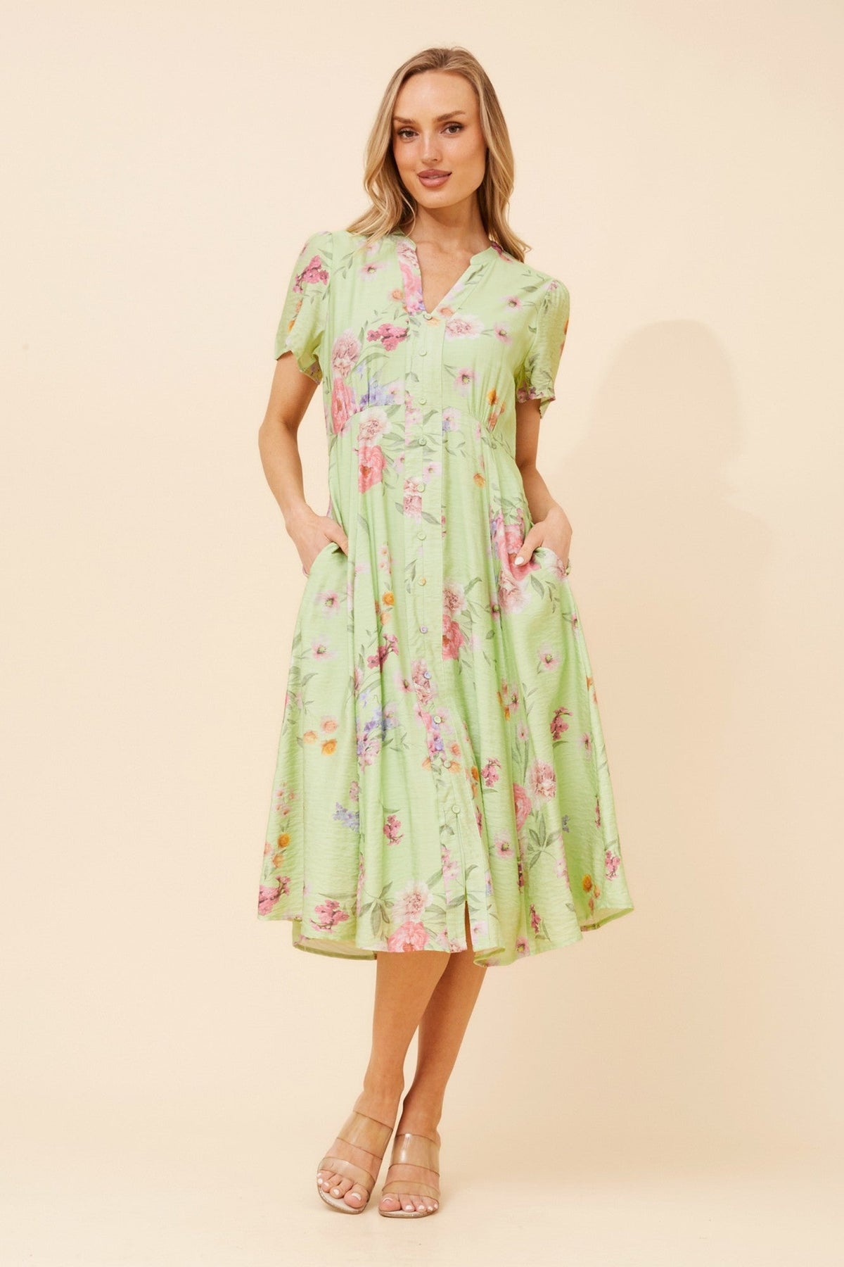 LONNIE FLORAL MIDI DRESS (Mint Mist)