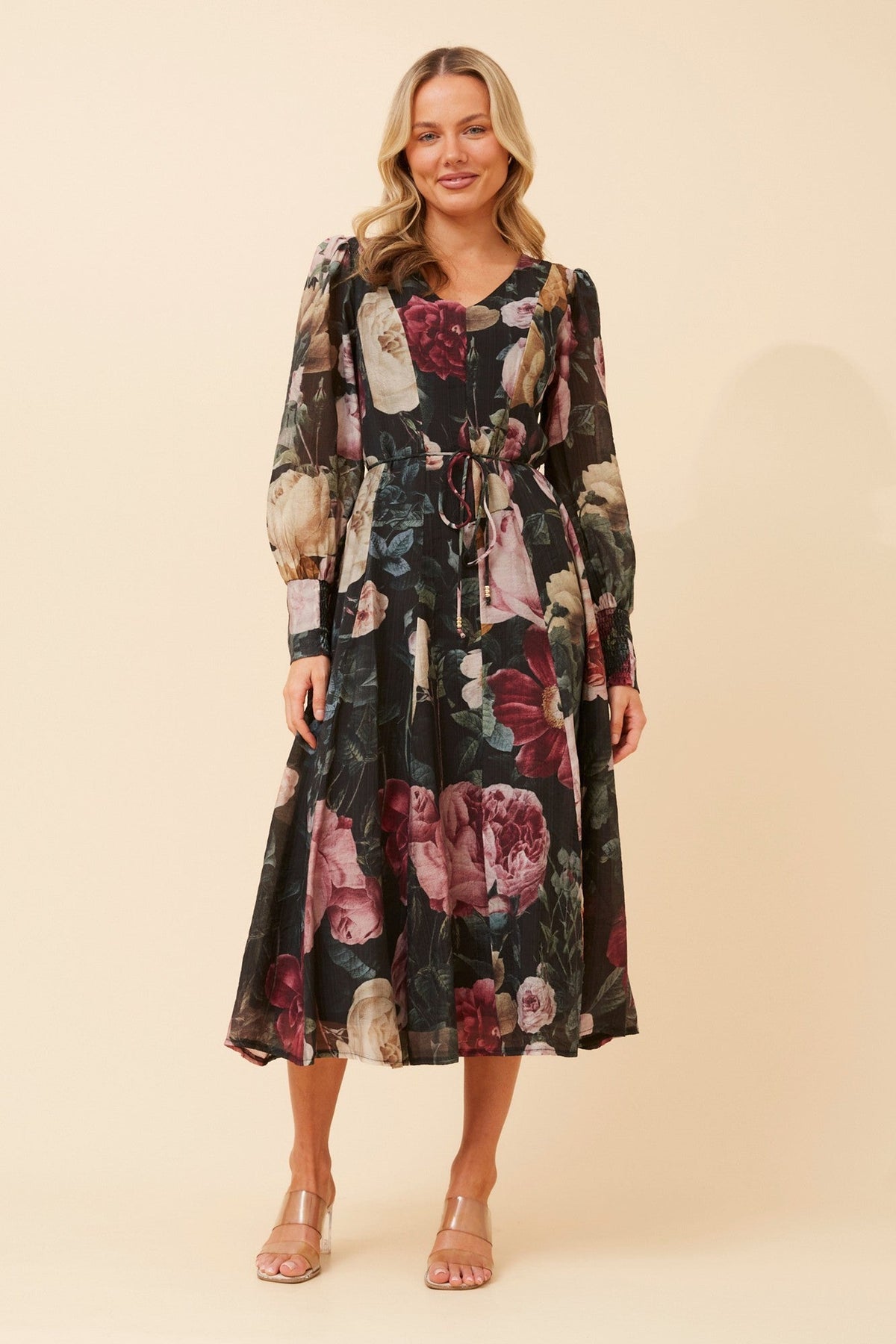 JANAE FLORAL MIDI DRESS (Multi Black)