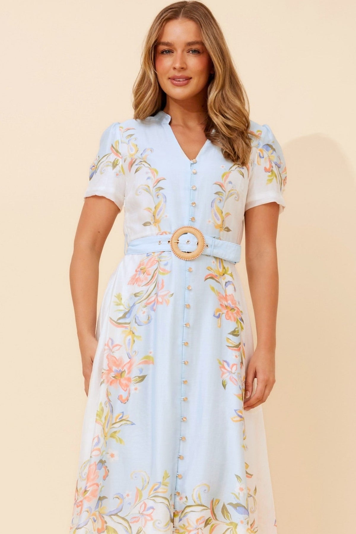 EMBRACE FLORAL MIDI DRESS (Multi Blue)