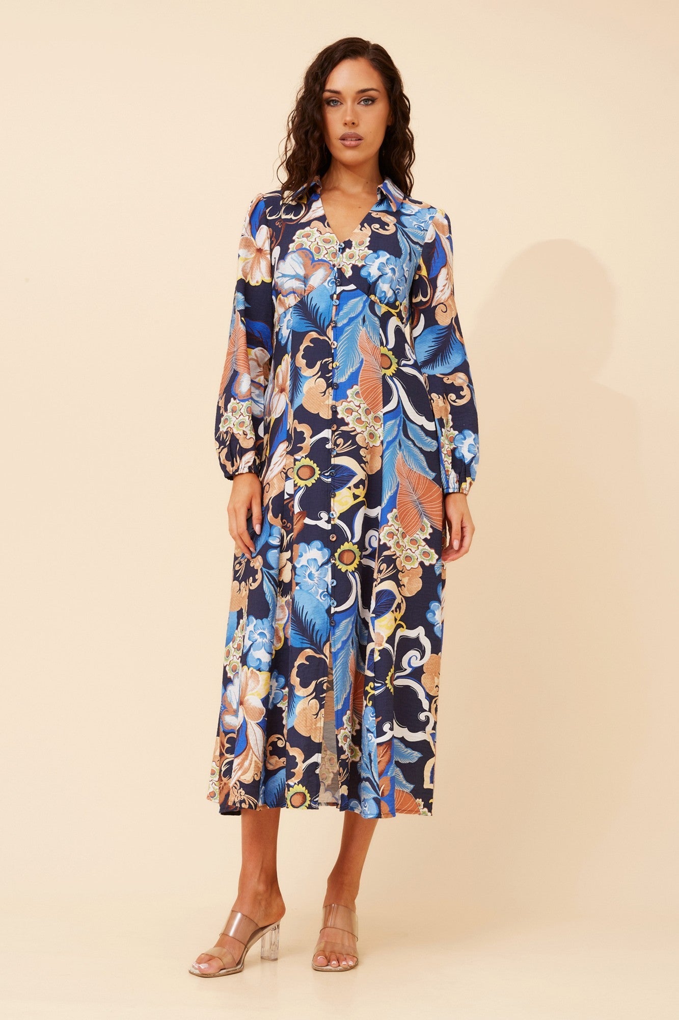 Image of Dresses. Product name - NASH FLORAL MAXI DRESS in Multi Navy colour by brand - Caroline Morgan Australia