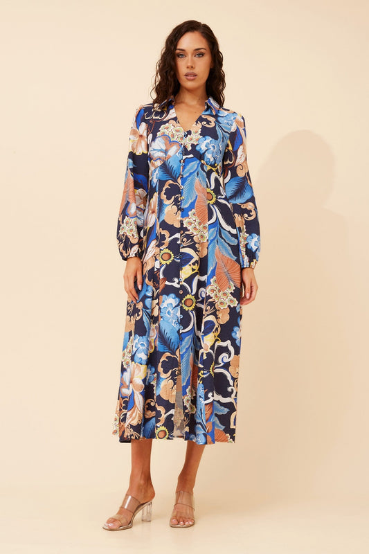 Image of Dresses. Product name - NASH FLORAL MAXI DRESS in Multi Navy colour by brand - Caroline Morgan Australia