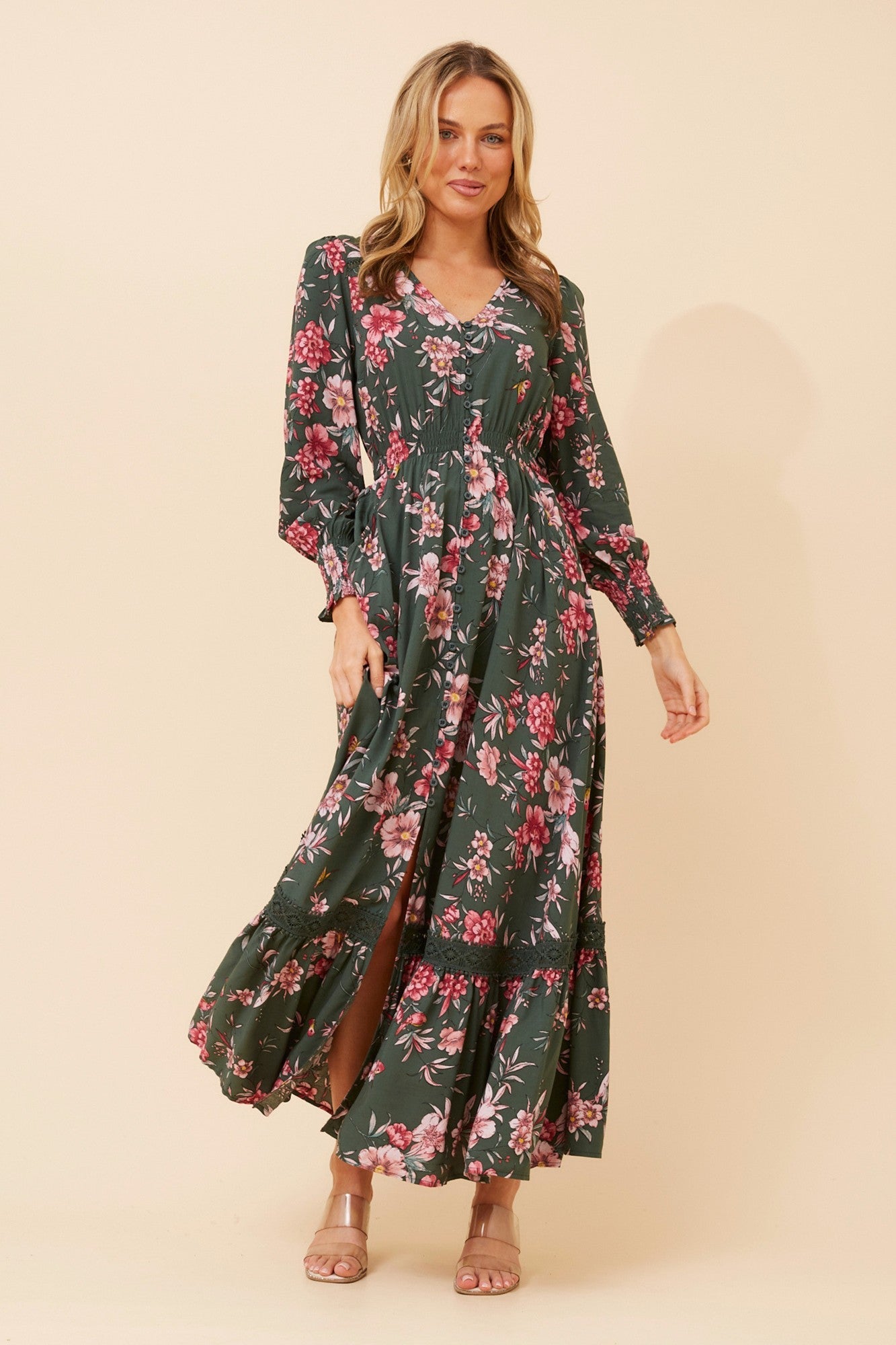 MARRAKECH FLORAL MAXI DRESS (Green Ash)