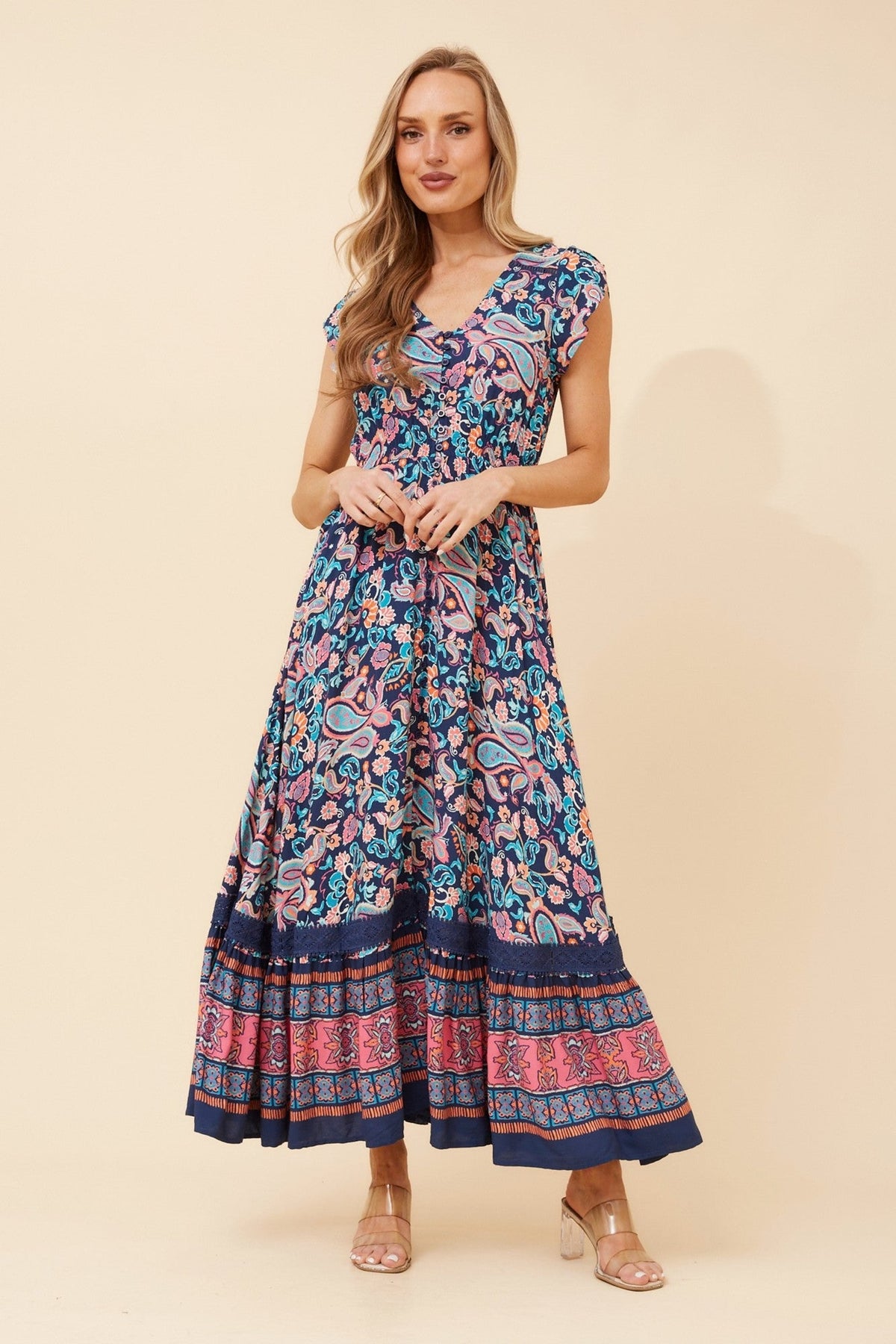 Caroline Morgan Australia MOROCCO FLORAL MAXI DRESS (Navy)