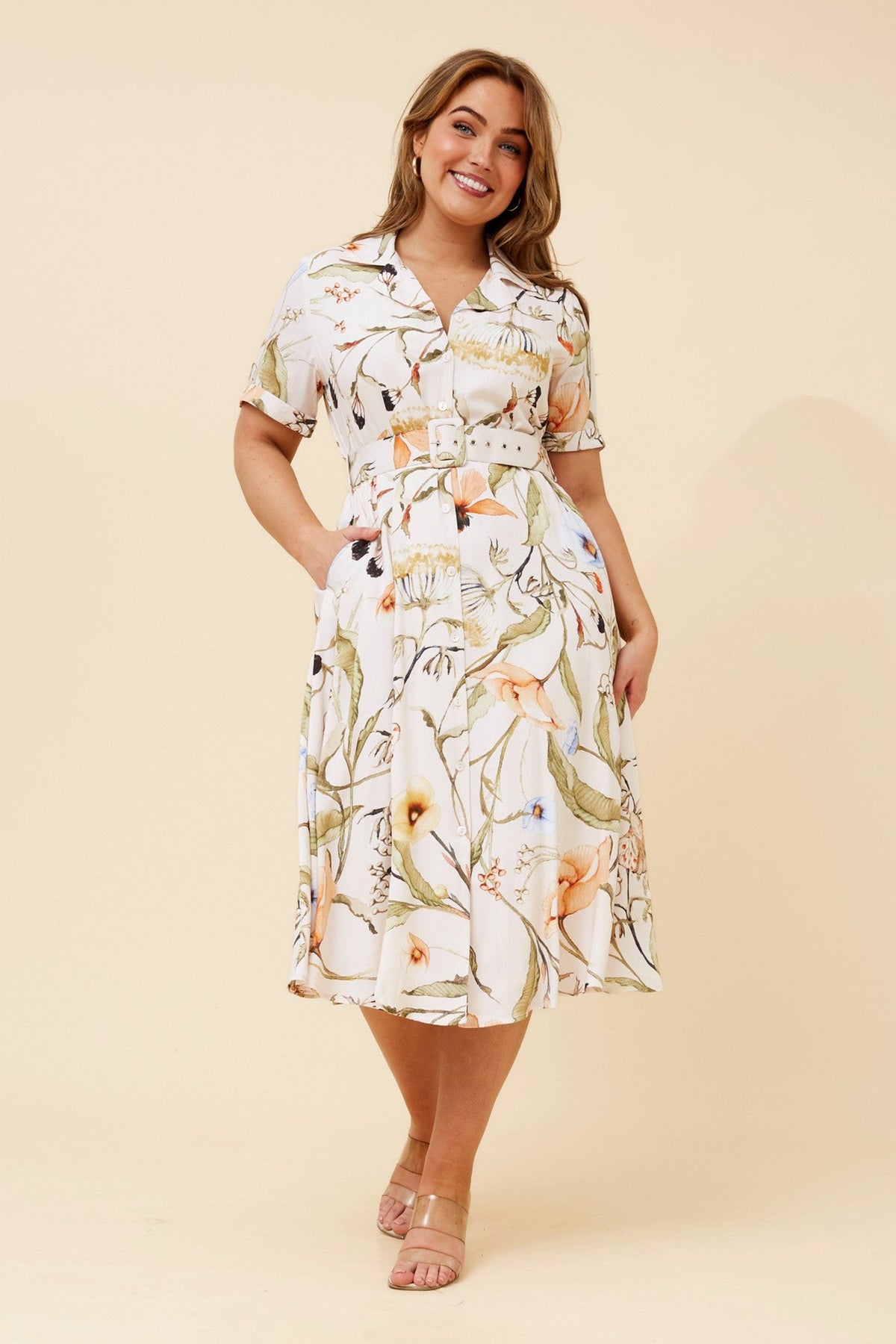 Caroline Morgan Australia ALANIA LINEN BLEND MIDI DRESS (Porcelain)