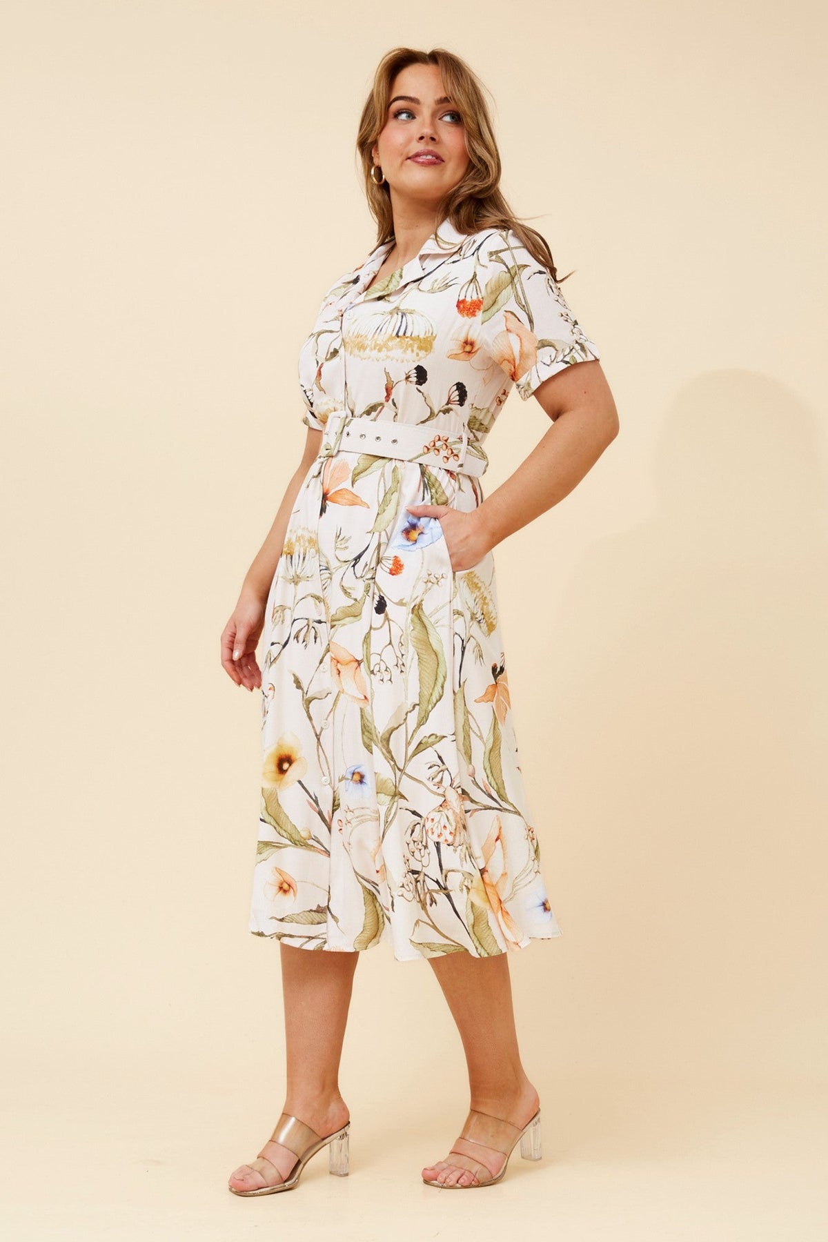 Caroline Morgan Australia ALANIA LINEN BLEND MIDI DRESS (Porcelain)