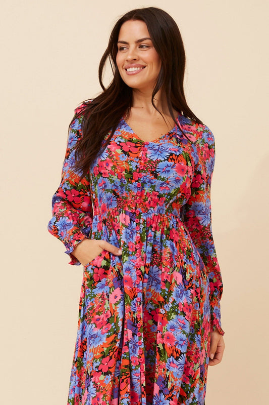MARRAKECH FLORAL MAXI DRESS (Fuchsia)