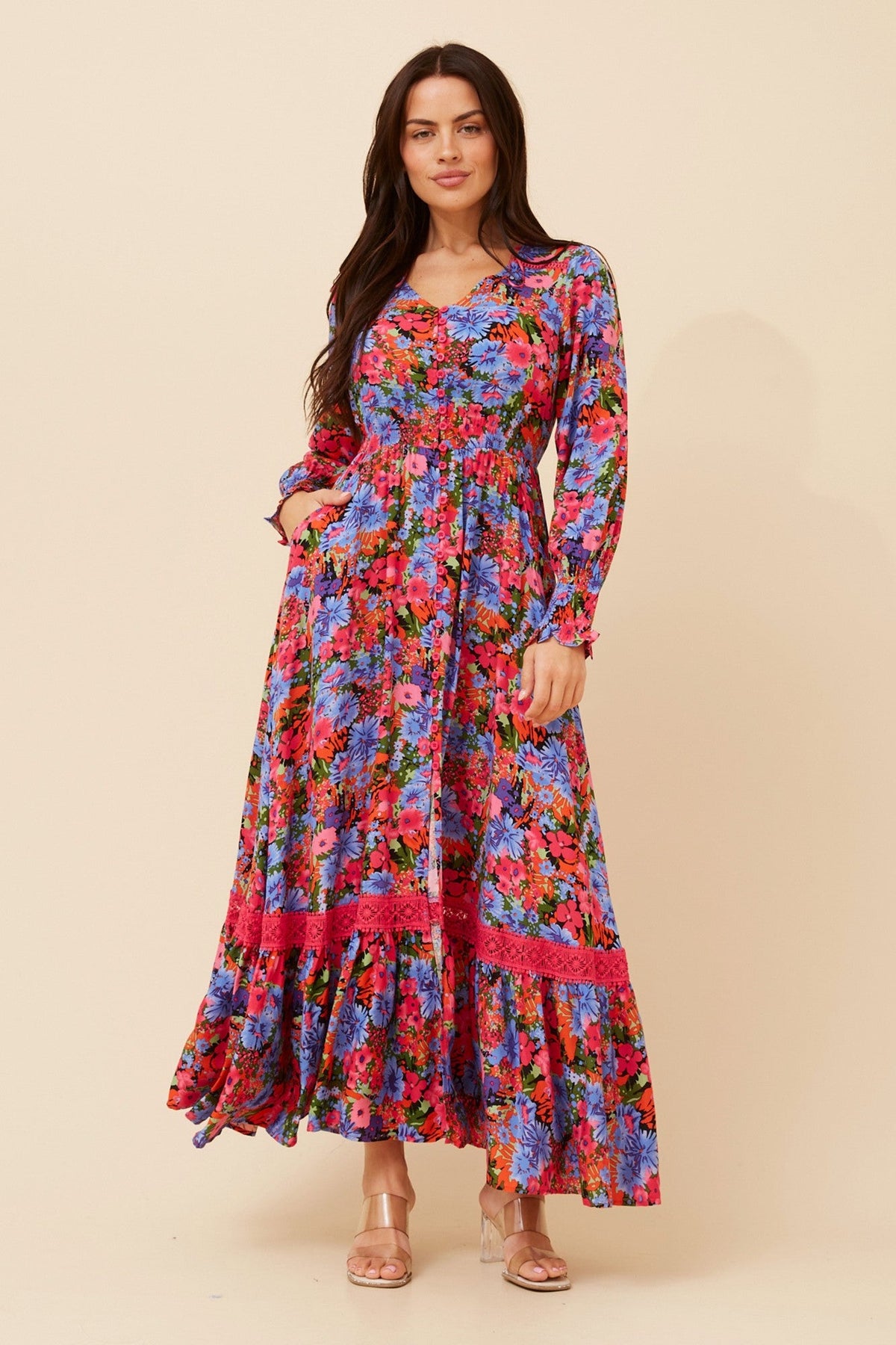 MARRAKECH FLORAL MAXI DRESS (Fuchsia)