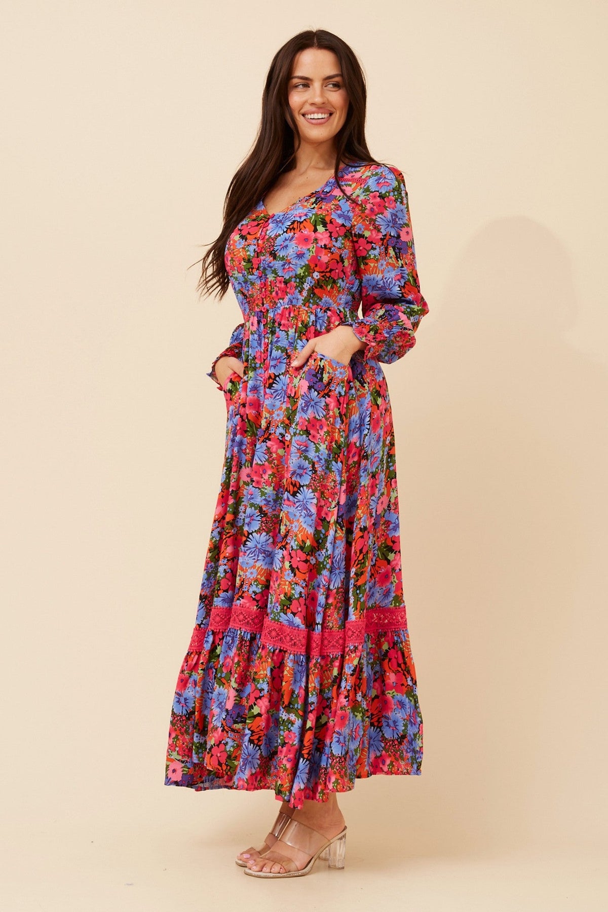 MARRAKECH FLORAL MAXI DRESS (Fuchsia)