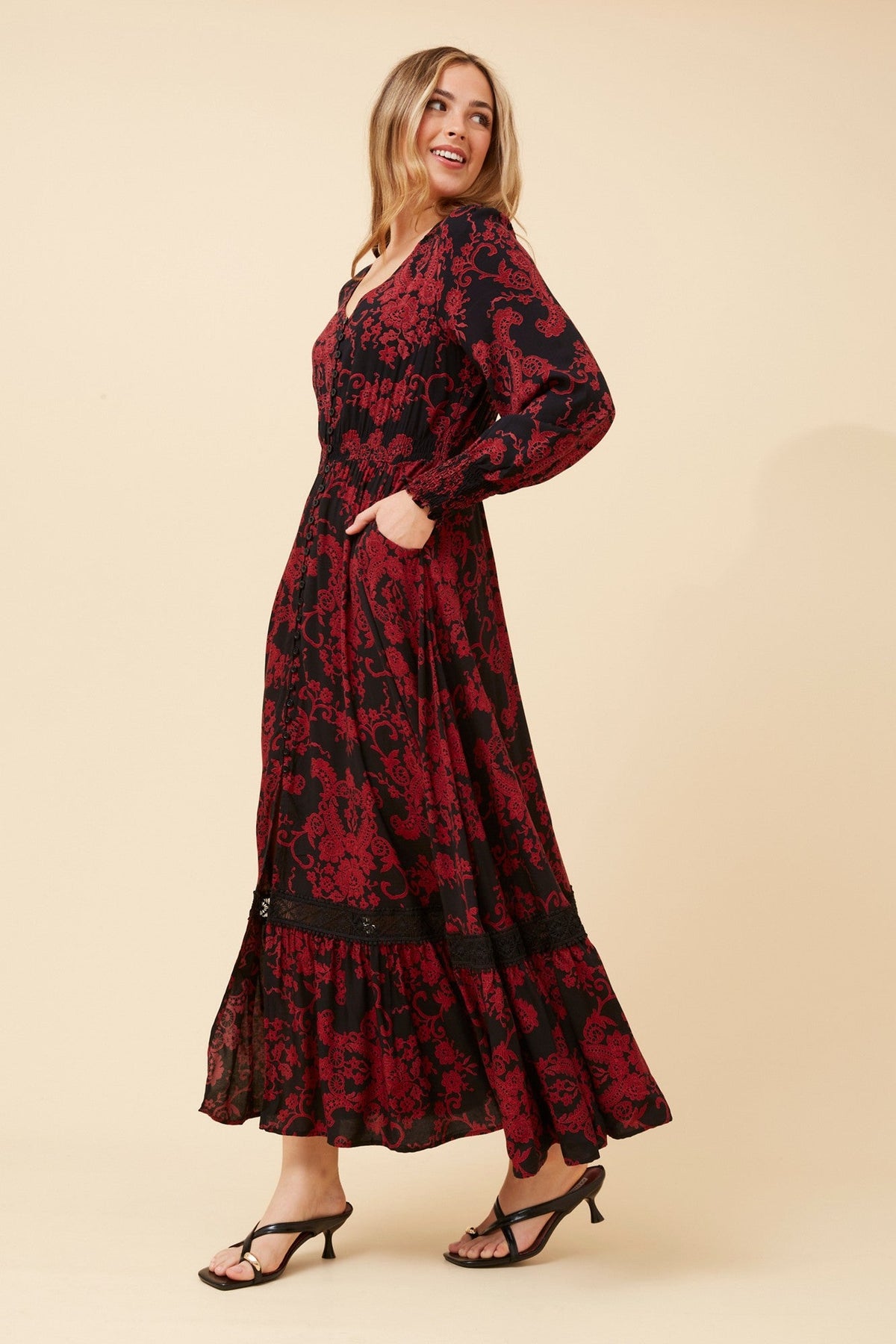 MARRAKECH FLORAL MAXI DRESS (Black)