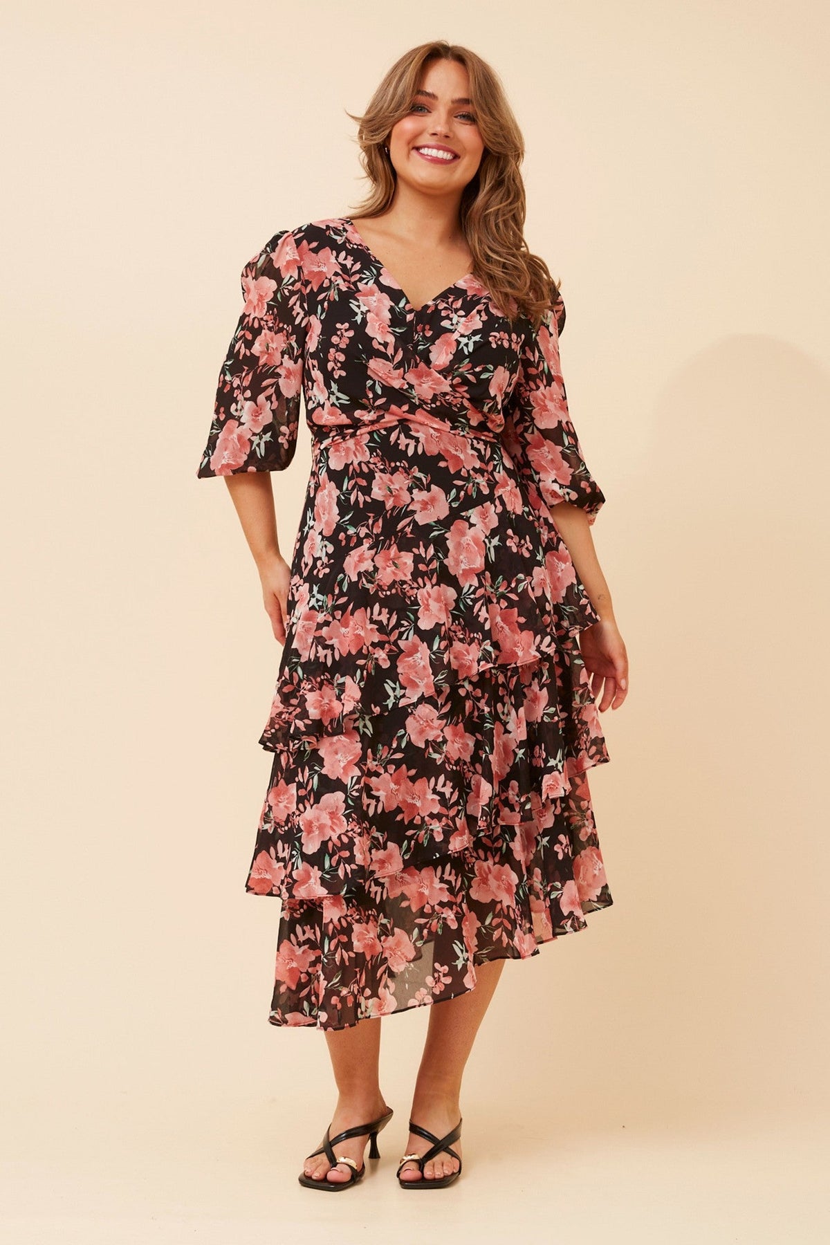 BIBIANA FLORAL MIDI DRESS (Multi Pink)