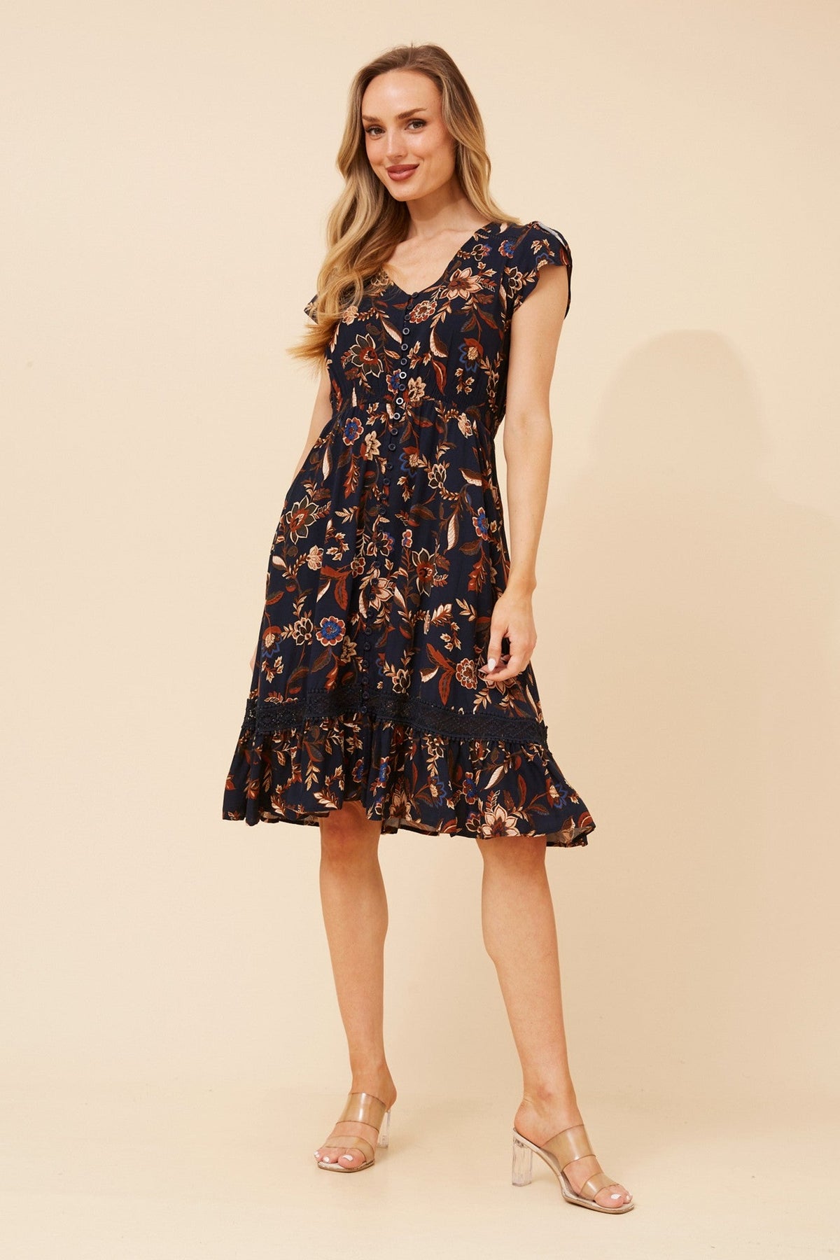 Caroline Morgan Australia MOROCCO FLORAL DRESS (Navy)