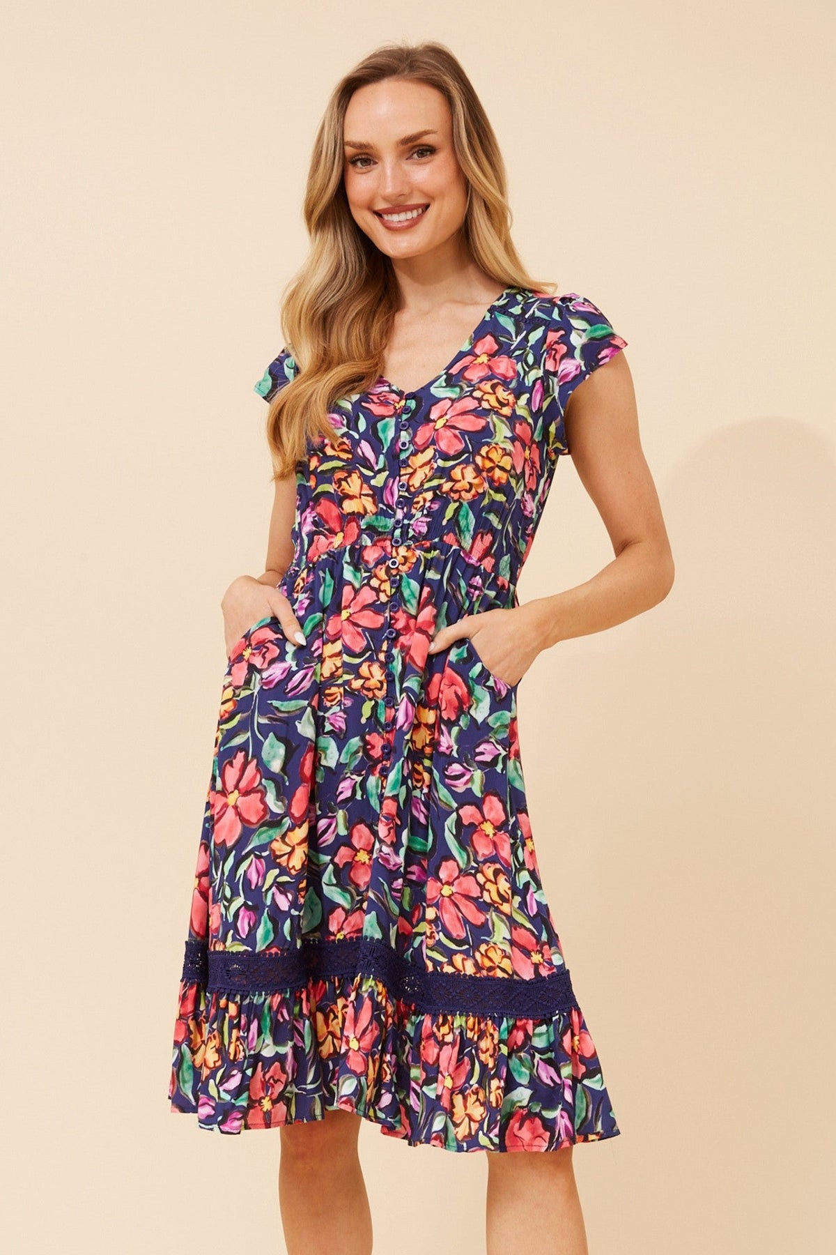 Caroline Morgan Australia MOROCCO FLORAL DRESS (Blue)