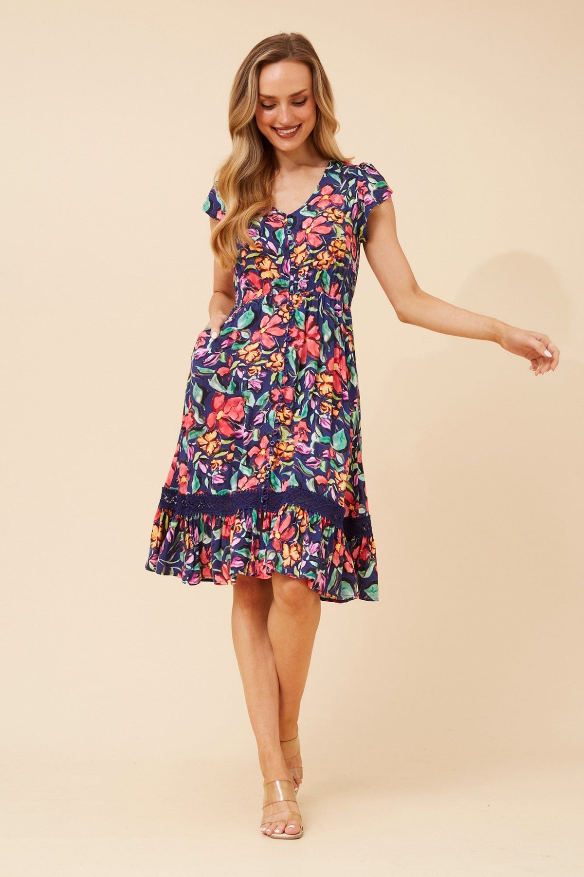 Caroline Morgan Australia MOROCCO FLORAL DRESS (Blue)