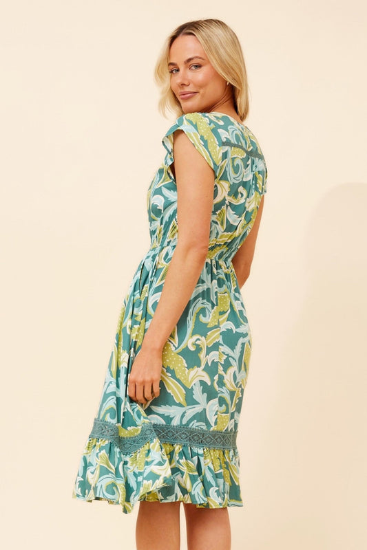 Caroline Morgan Australia MOROCCO LEAF PRINT DRESS (Green Ash)